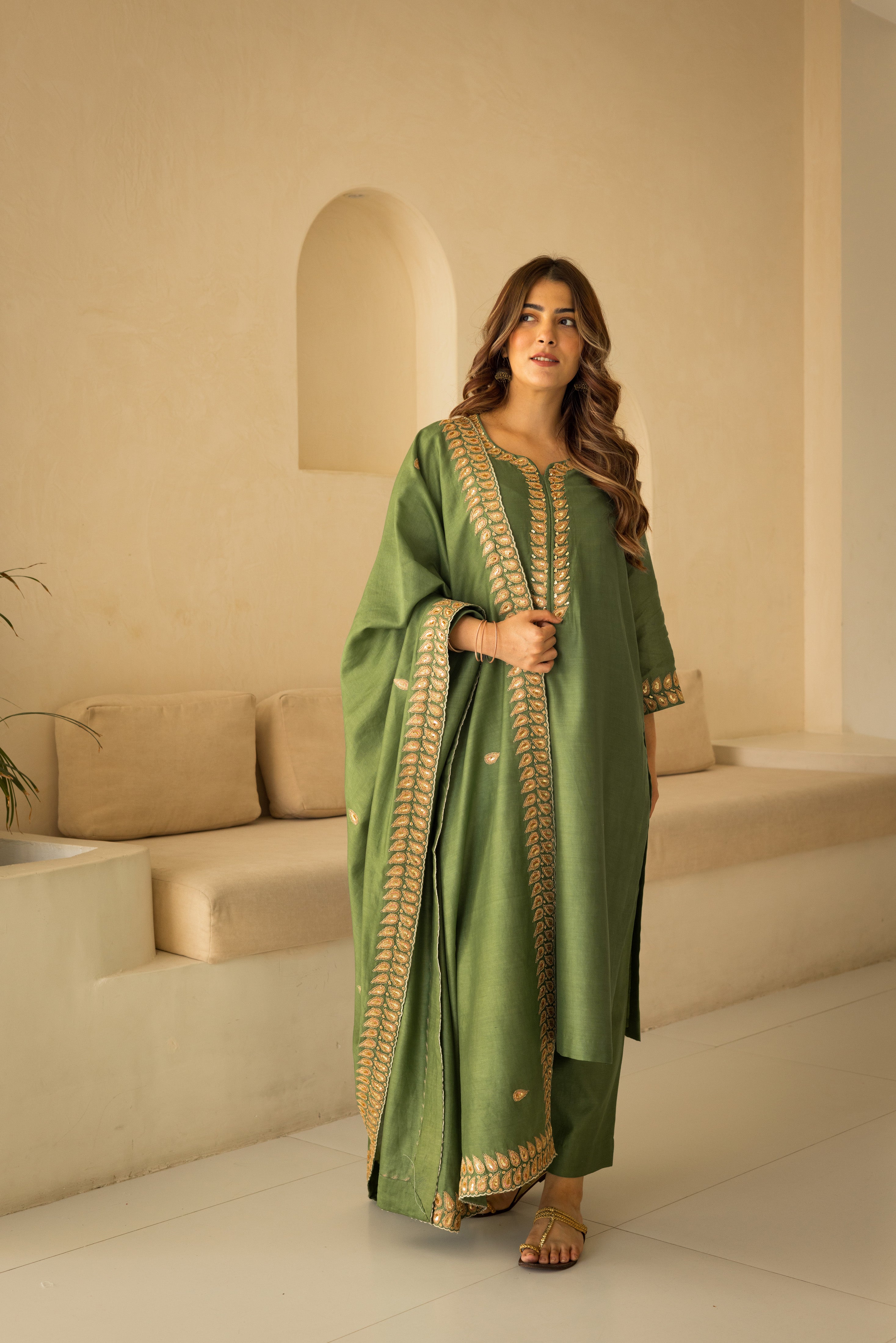 Regal emerald zardosi chanderi set