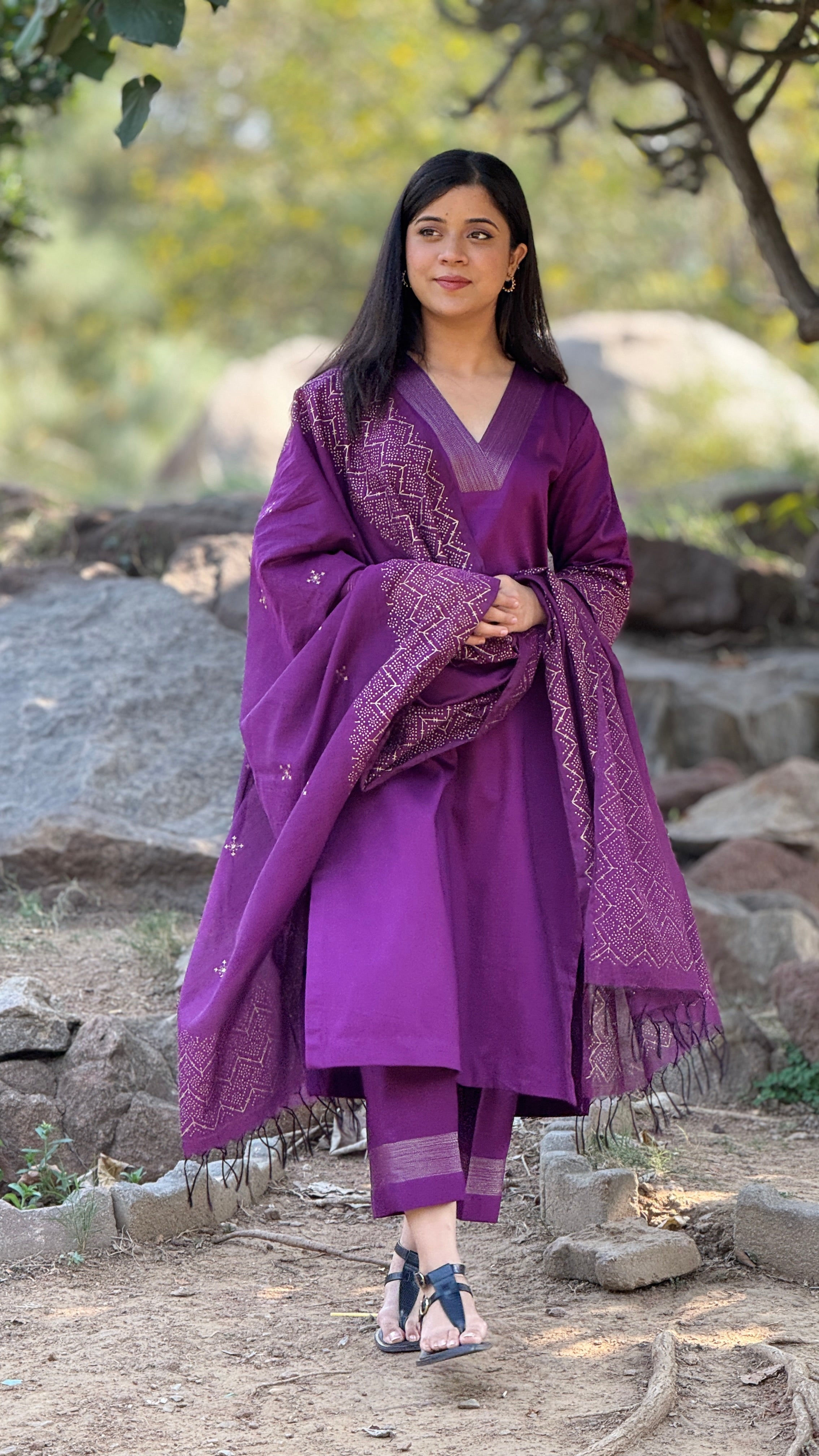 Royal raatrani cotton block printed Chanderi dupatta set
