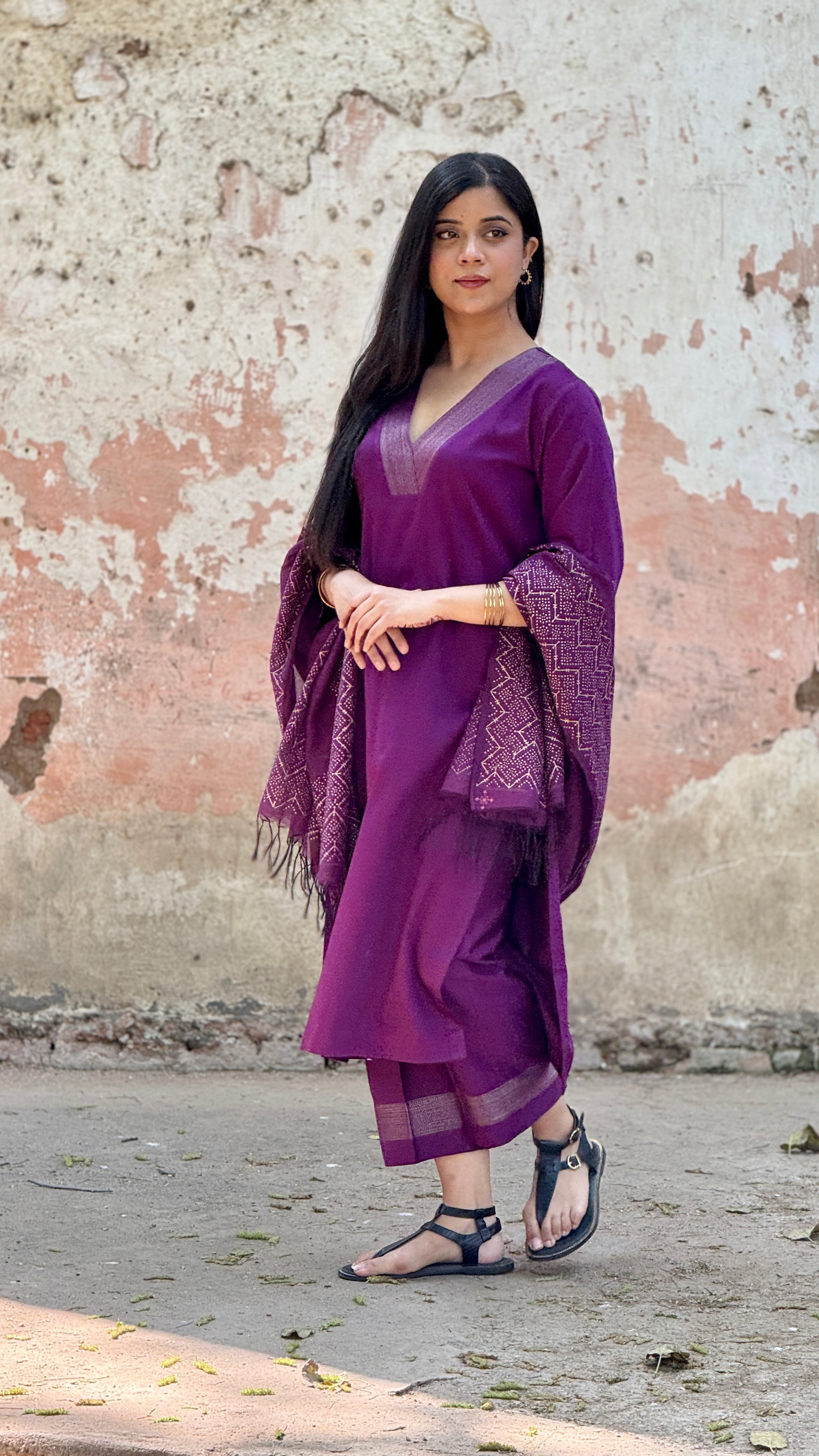 Royal raatrani cotton block printed Chanderi dupatta set