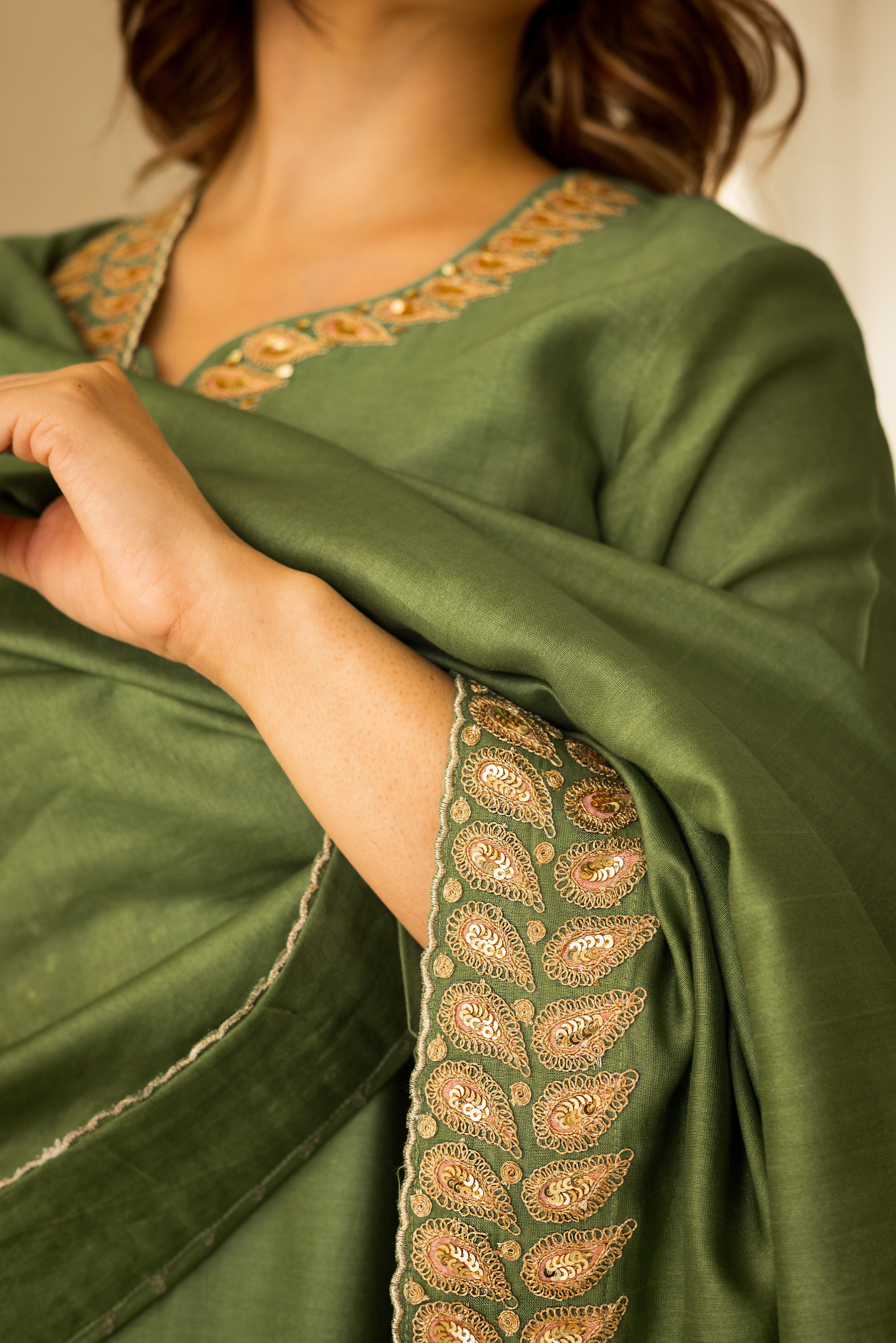 Regal emerald zardosi chanderi set