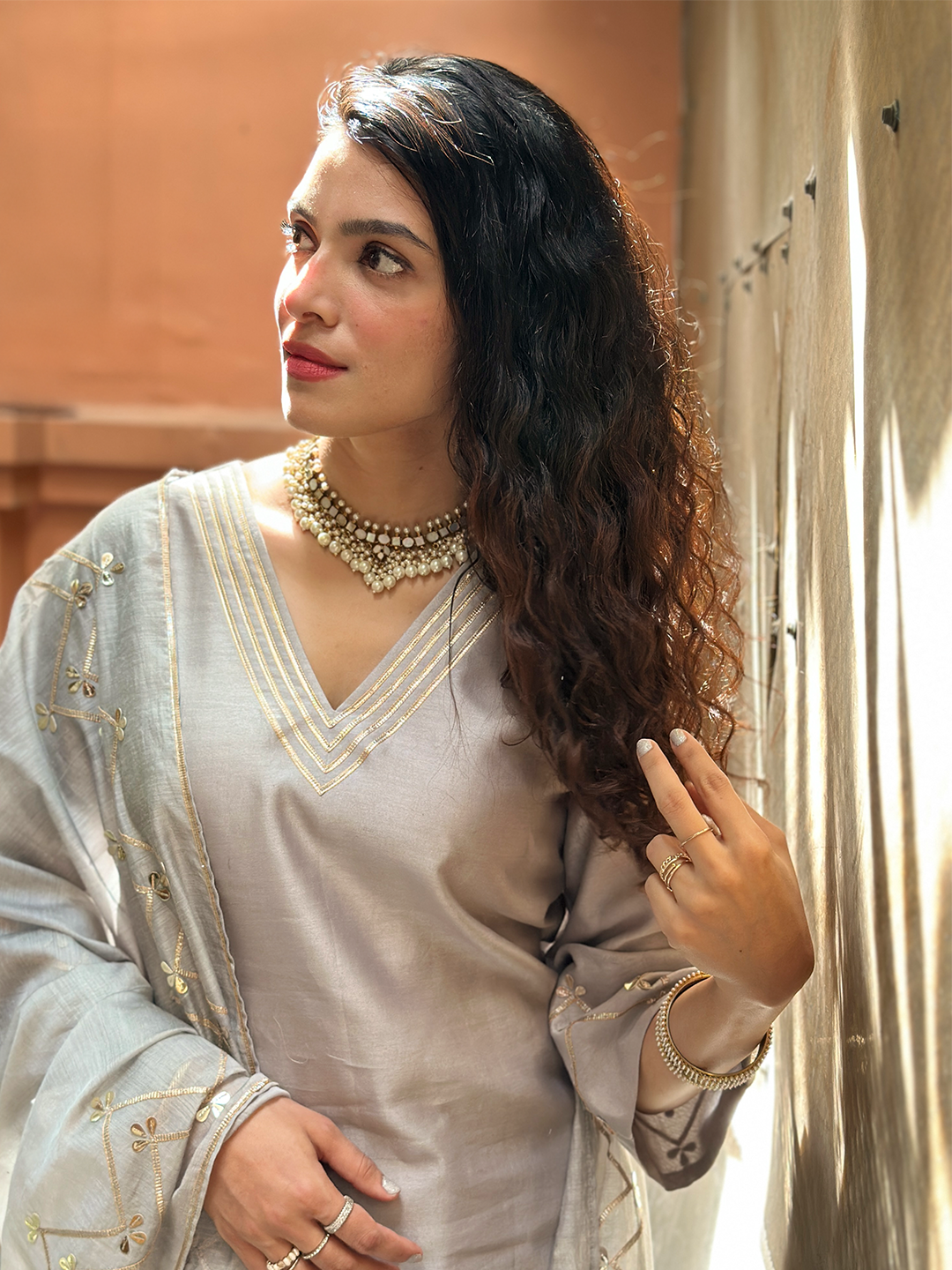 Silver Frost Ensemble with Gota Patti Accents chanderi set