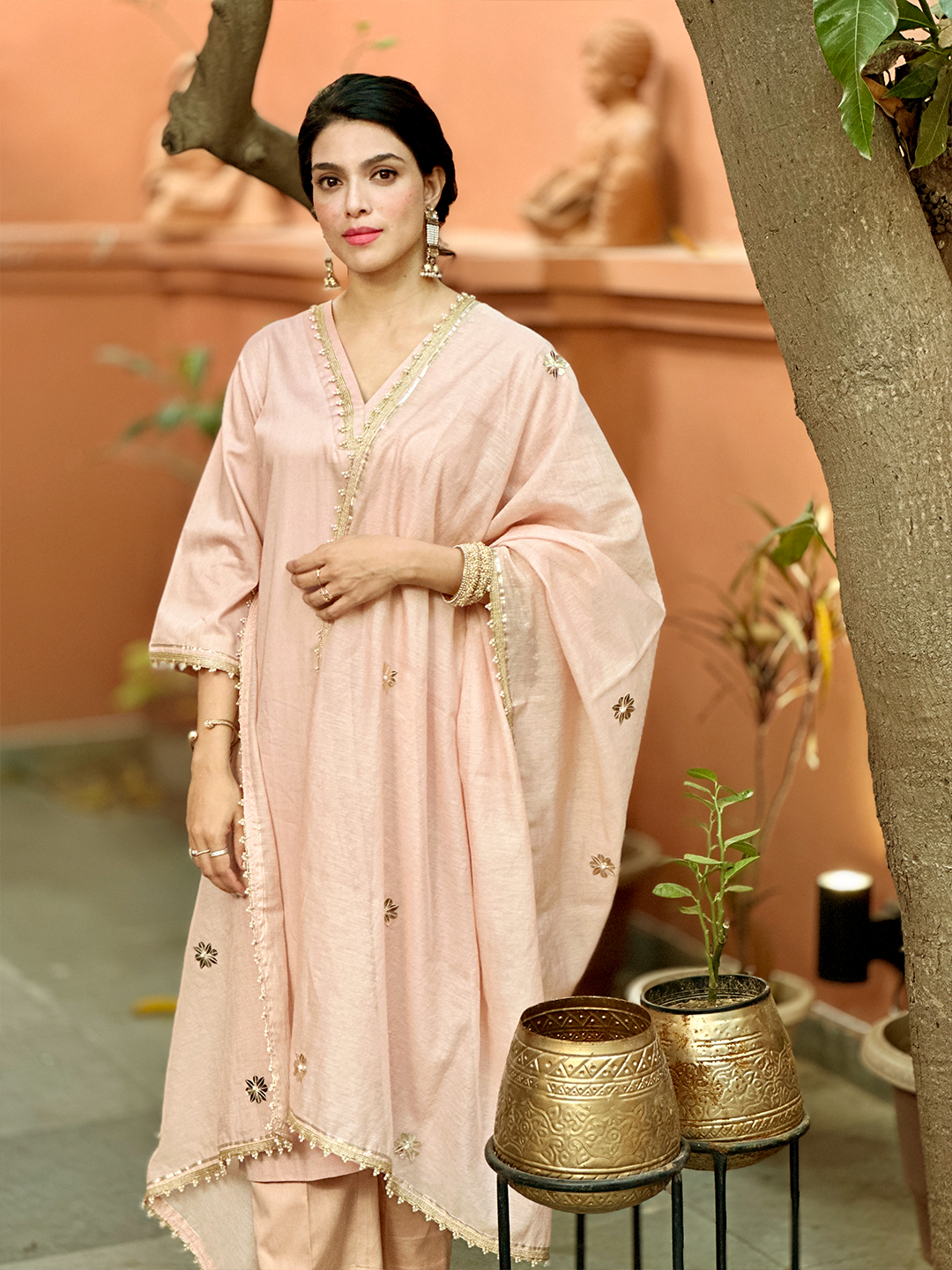 Peach Whisper with Golden Accents cotton set