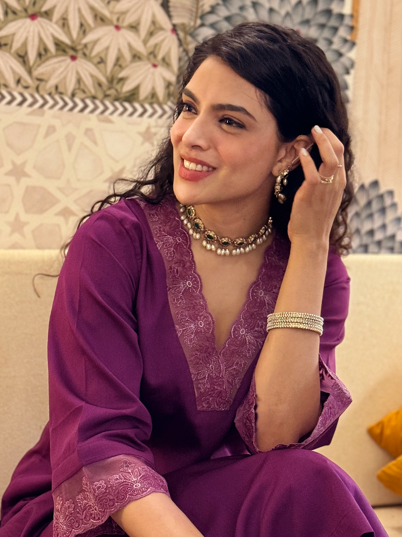 Mulberry Dual-Tone Suit with Intricate Appliqué Work