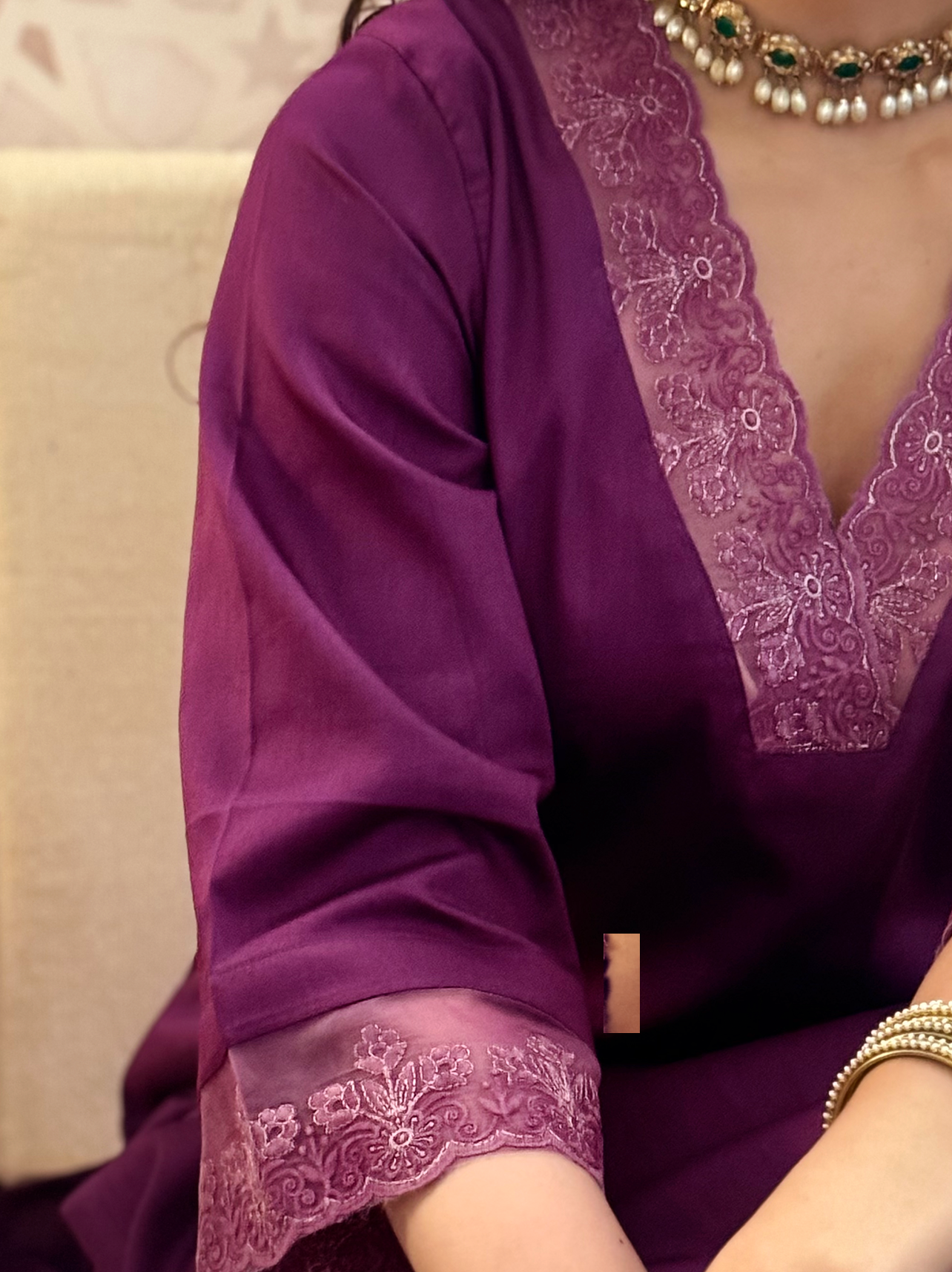 Mulberry Dual-Tone Suit with Intricate Appliqué Work