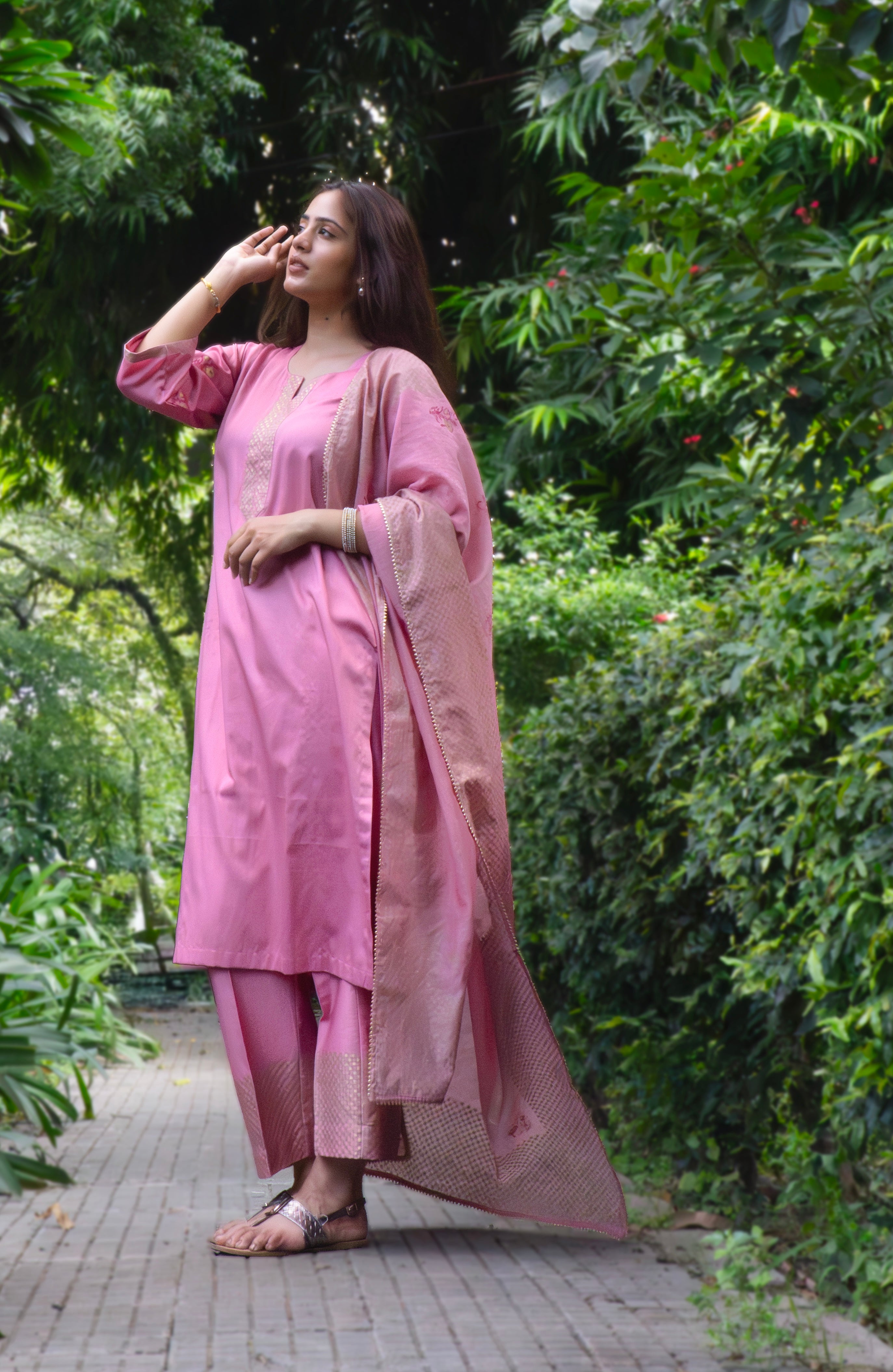 Pastel pink block printed set