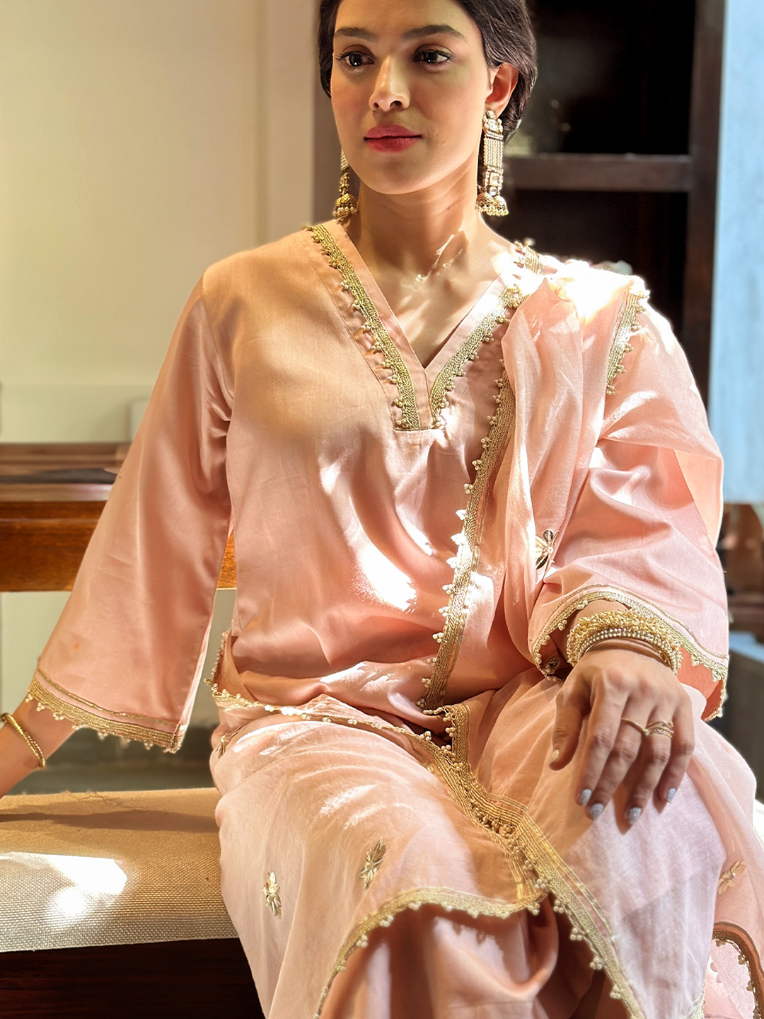 Peach Whisper with Golden Accents cotton set