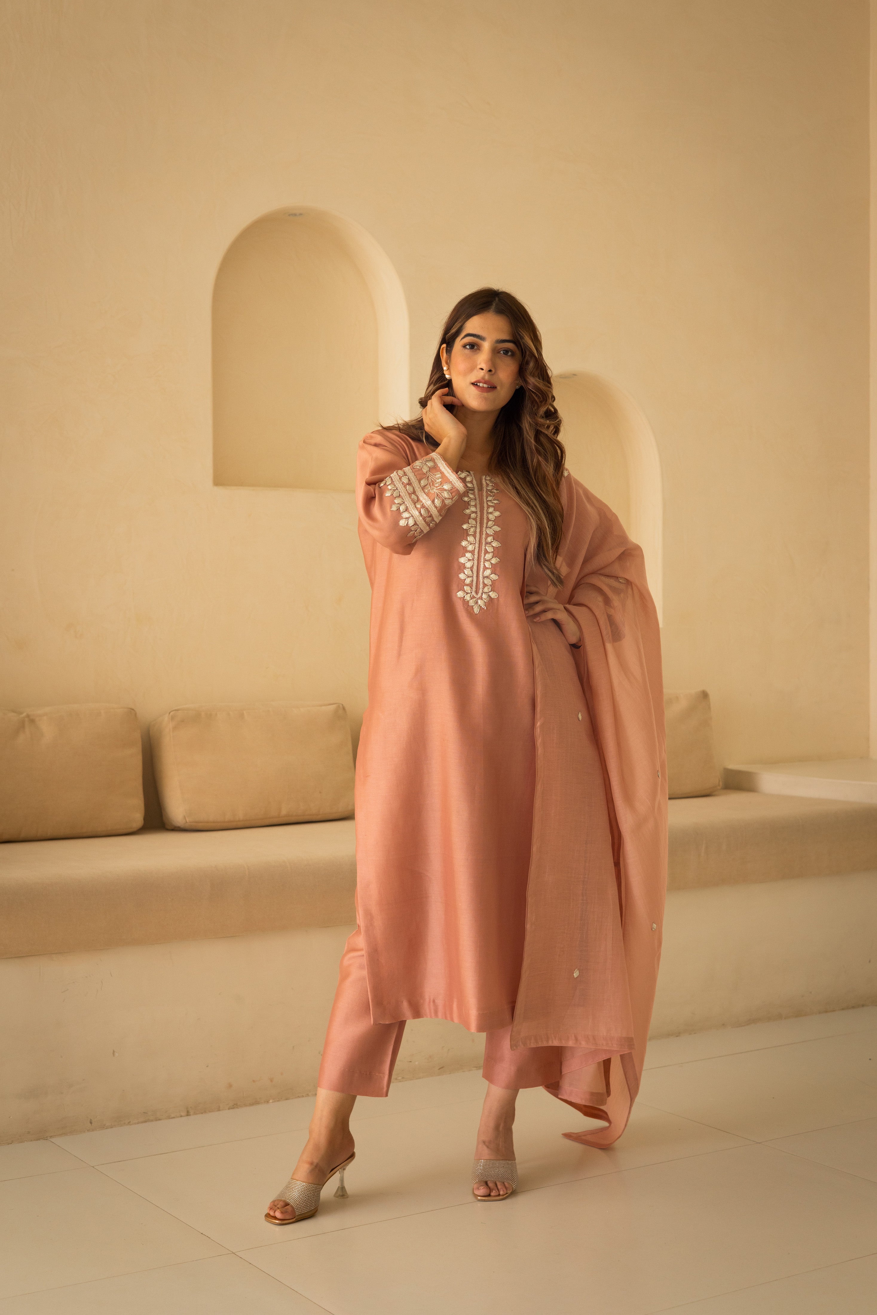 Rose pink gota patti chanderi set