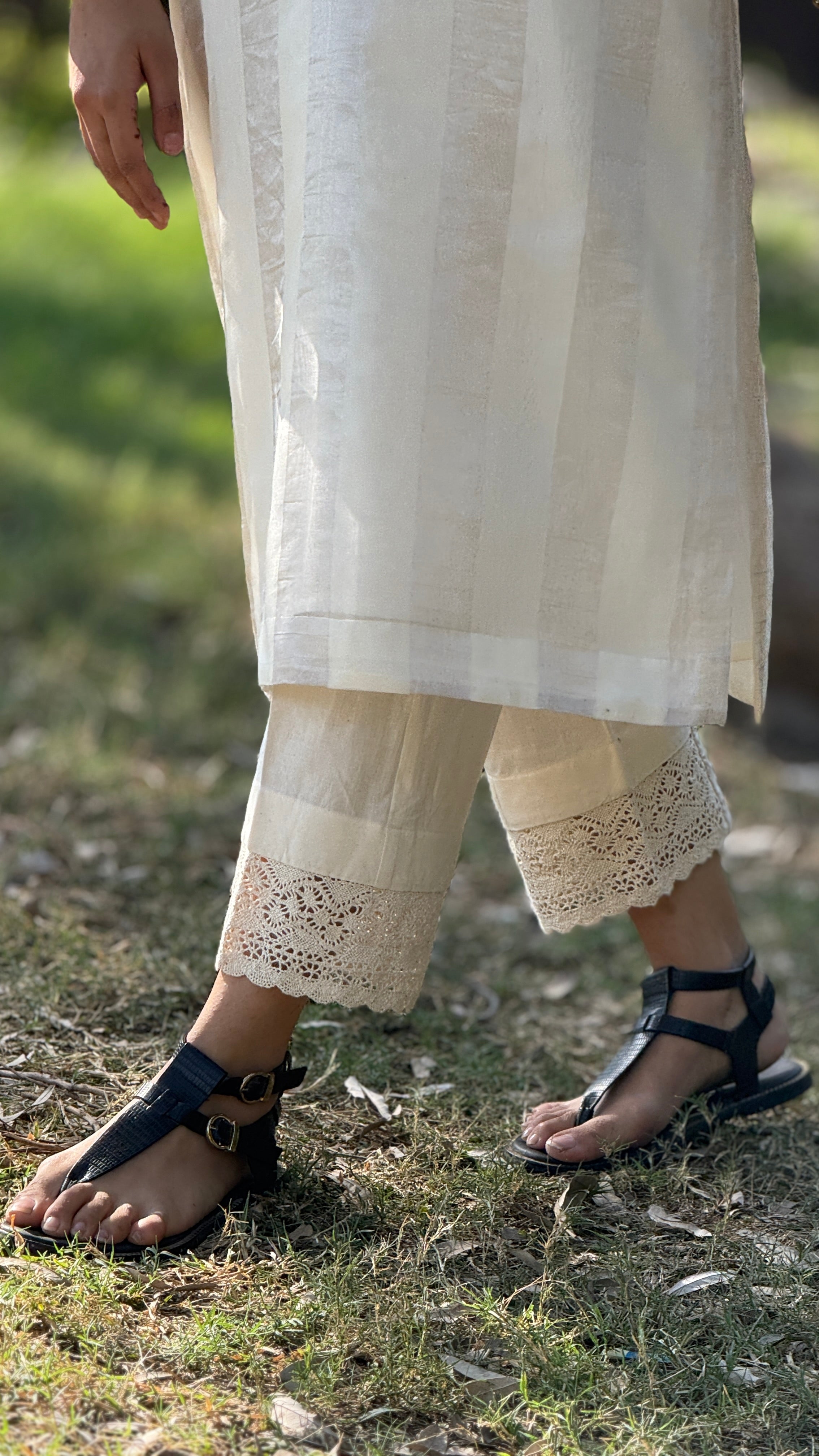Noor Off-White Silver Striped Chanderi Kurta Set