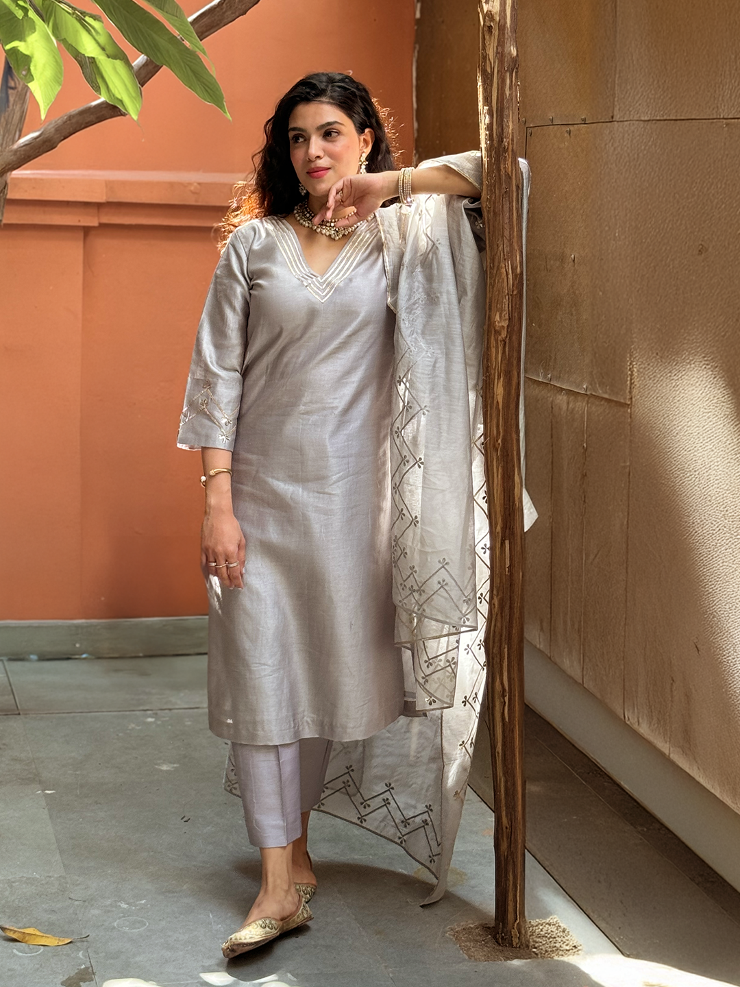Silver Frost Ensemble with Gota Patti Accents chanderi set