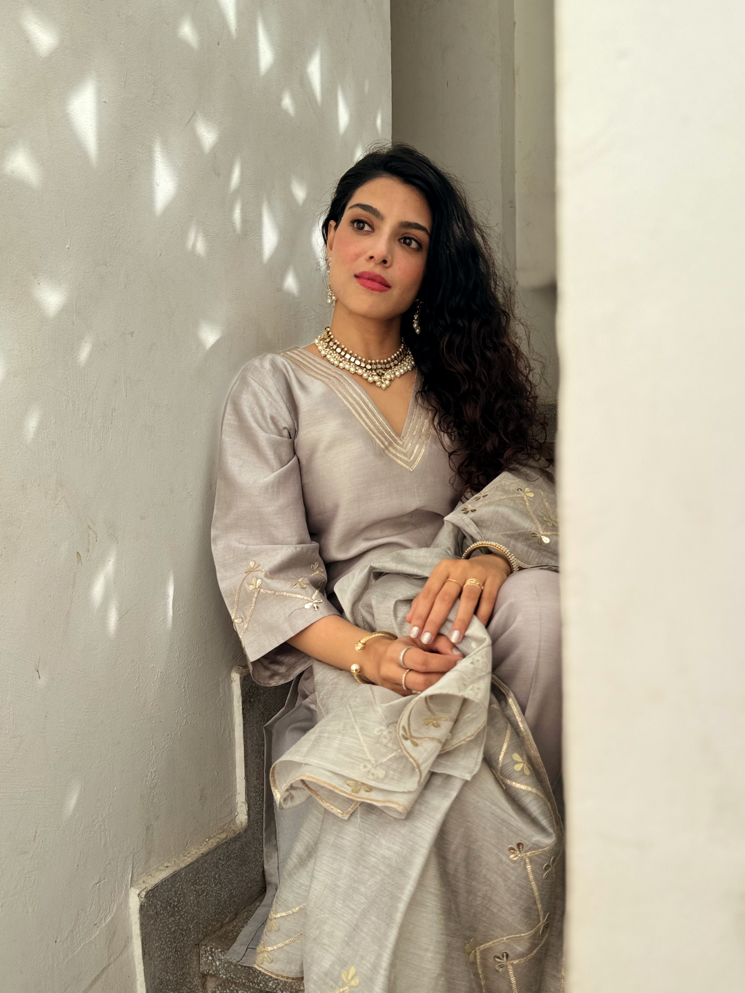 Silver Frost Ensemble with Gota Patti Accents chanderi set