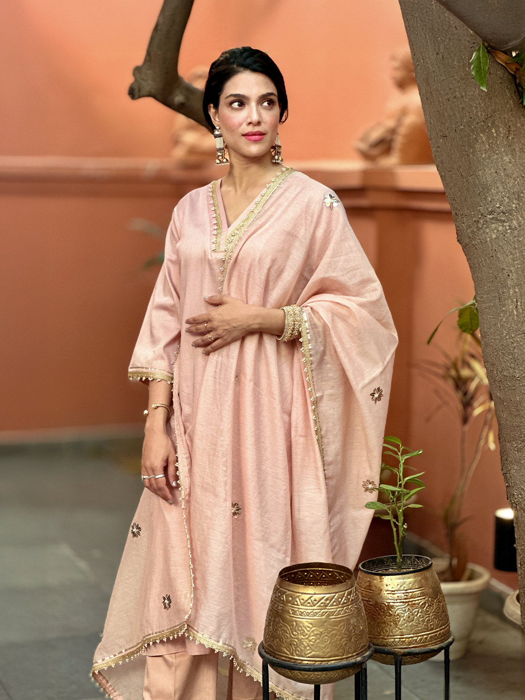 Peach Whisper with Golden Accents cotton set