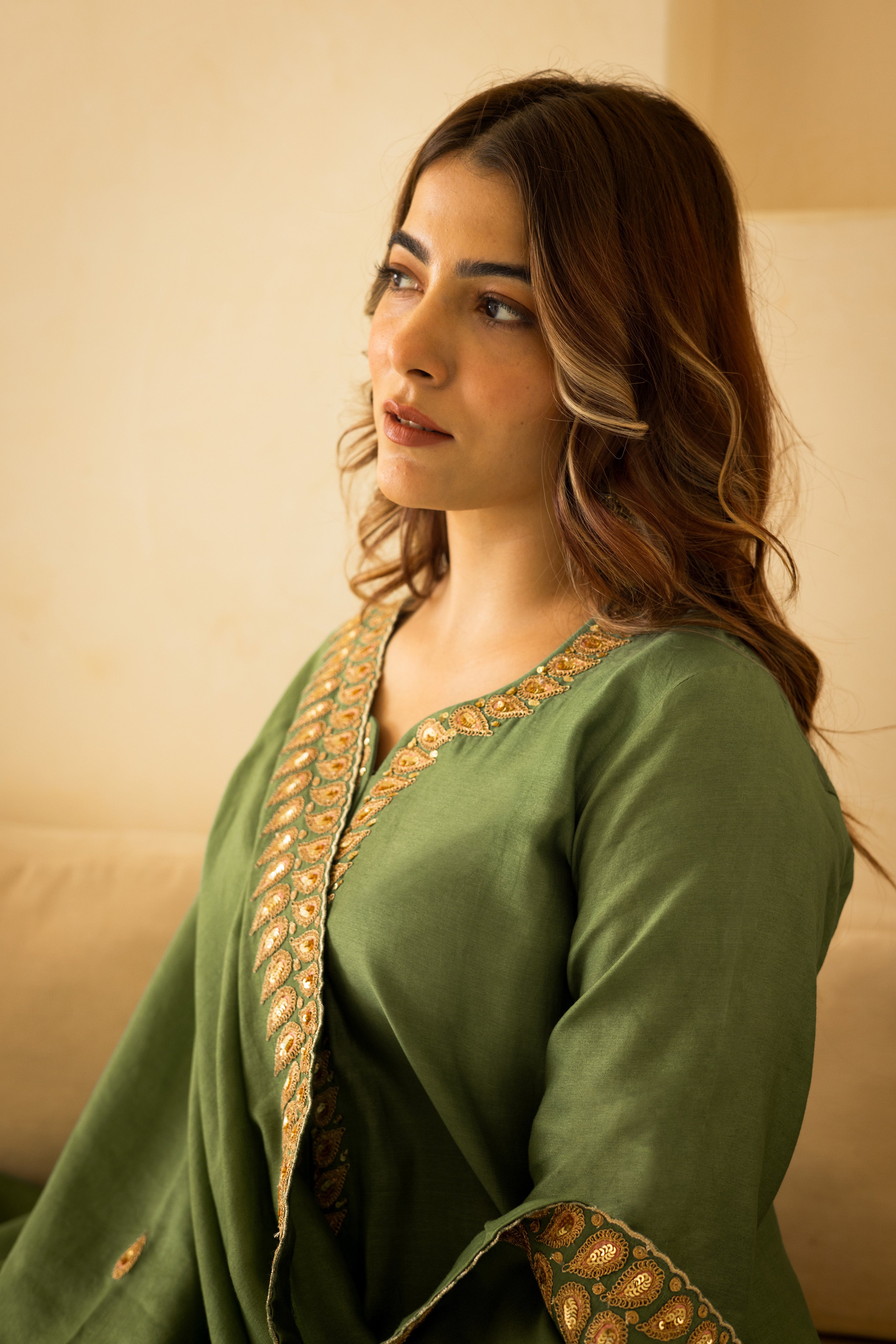 Regal emerald zardosi chanderi set
