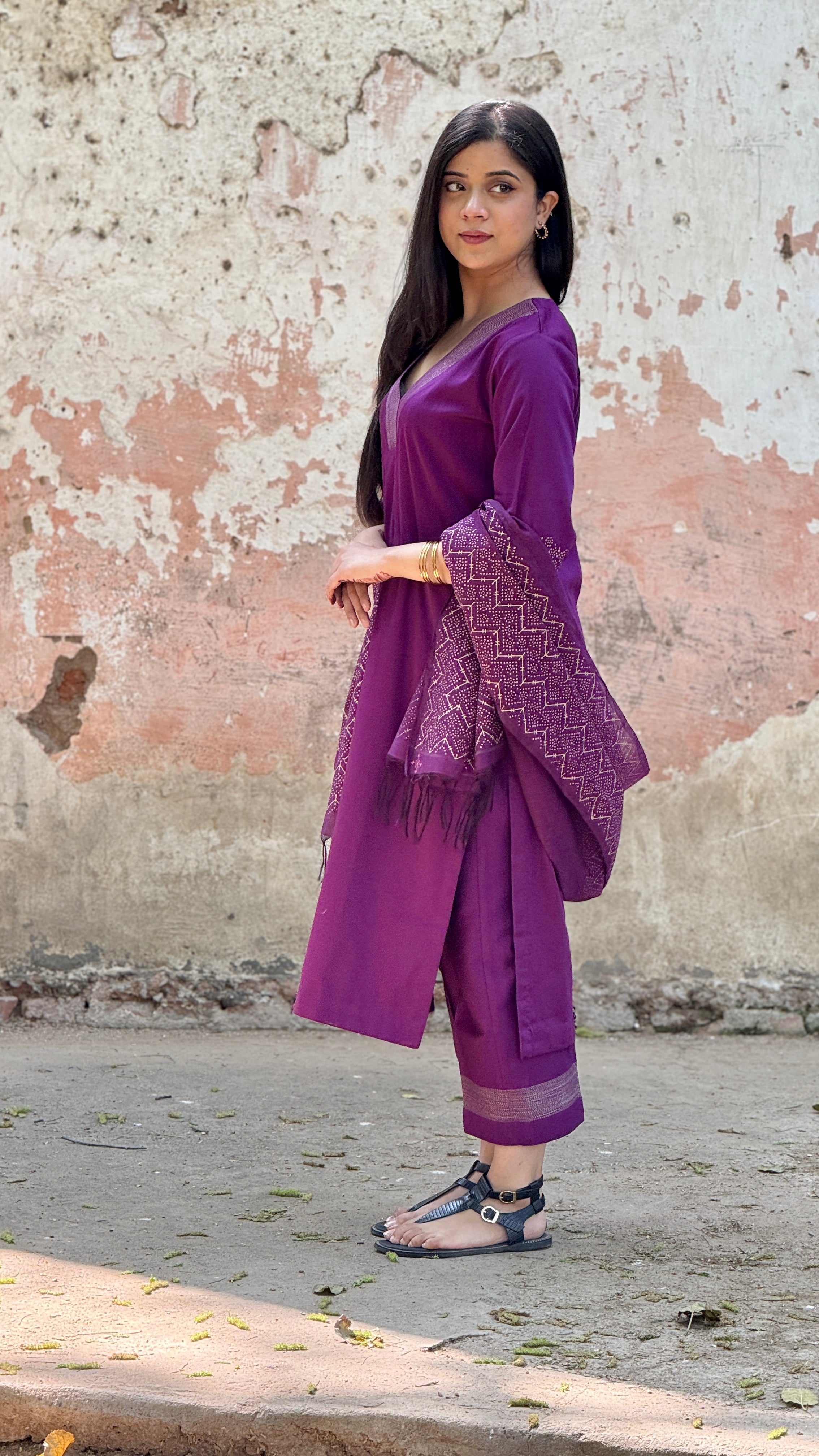 Royal raatrani cotton block printed Chanderi dupatta set