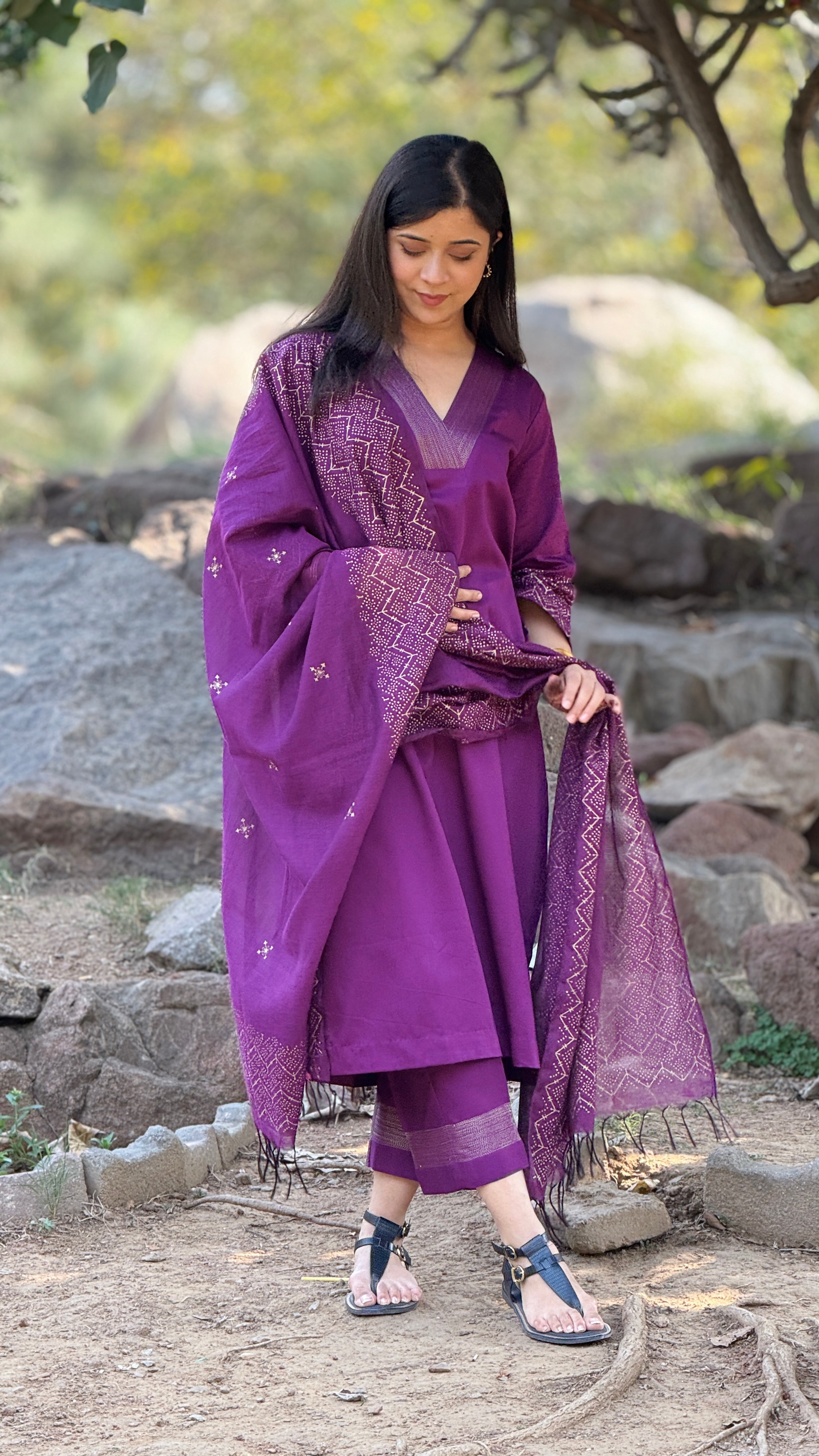 Royal raatrani cotton block printed Chanderi dupatta set