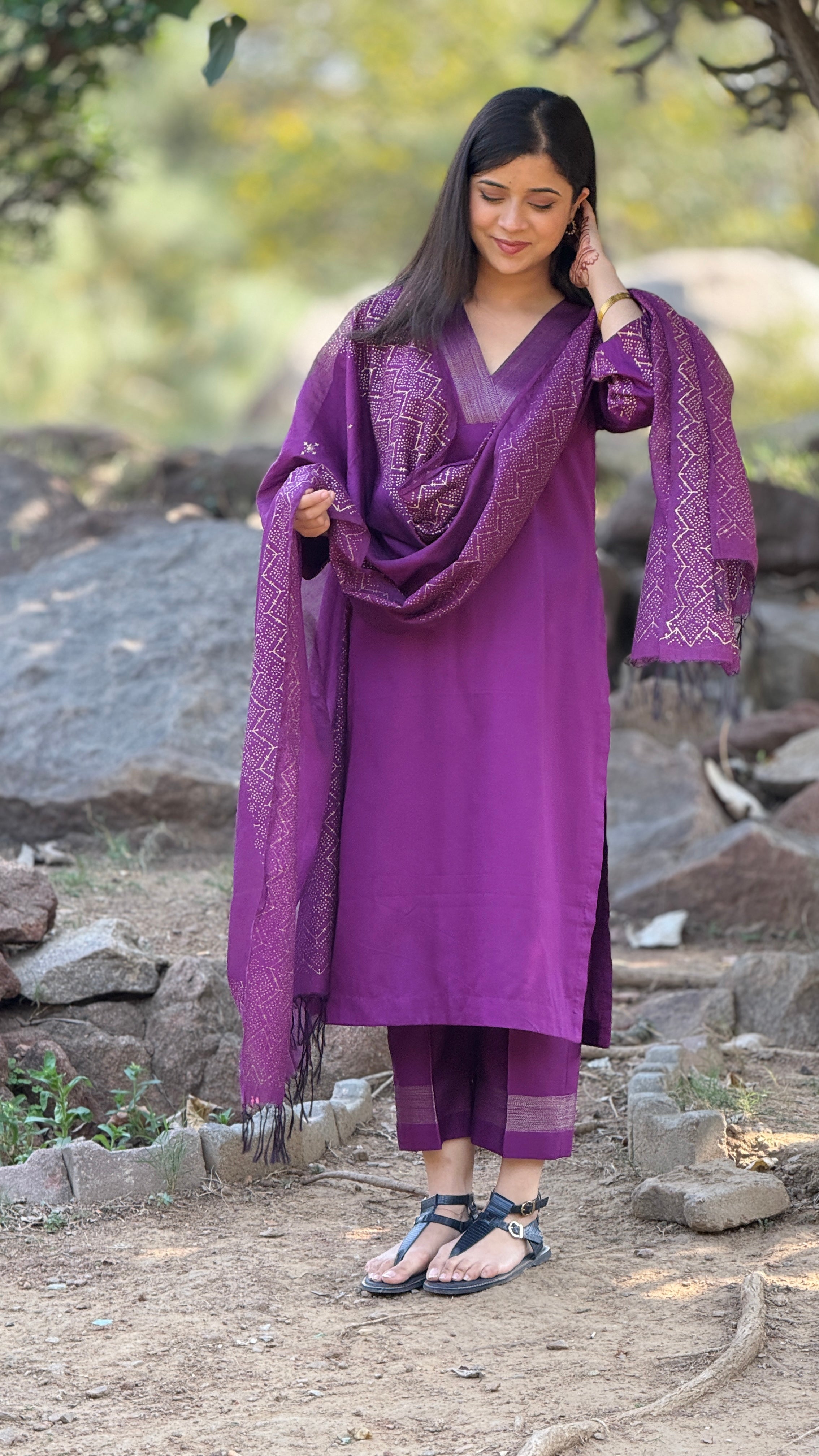 Royal raatrani cotton block printed Chanderi dupatta set