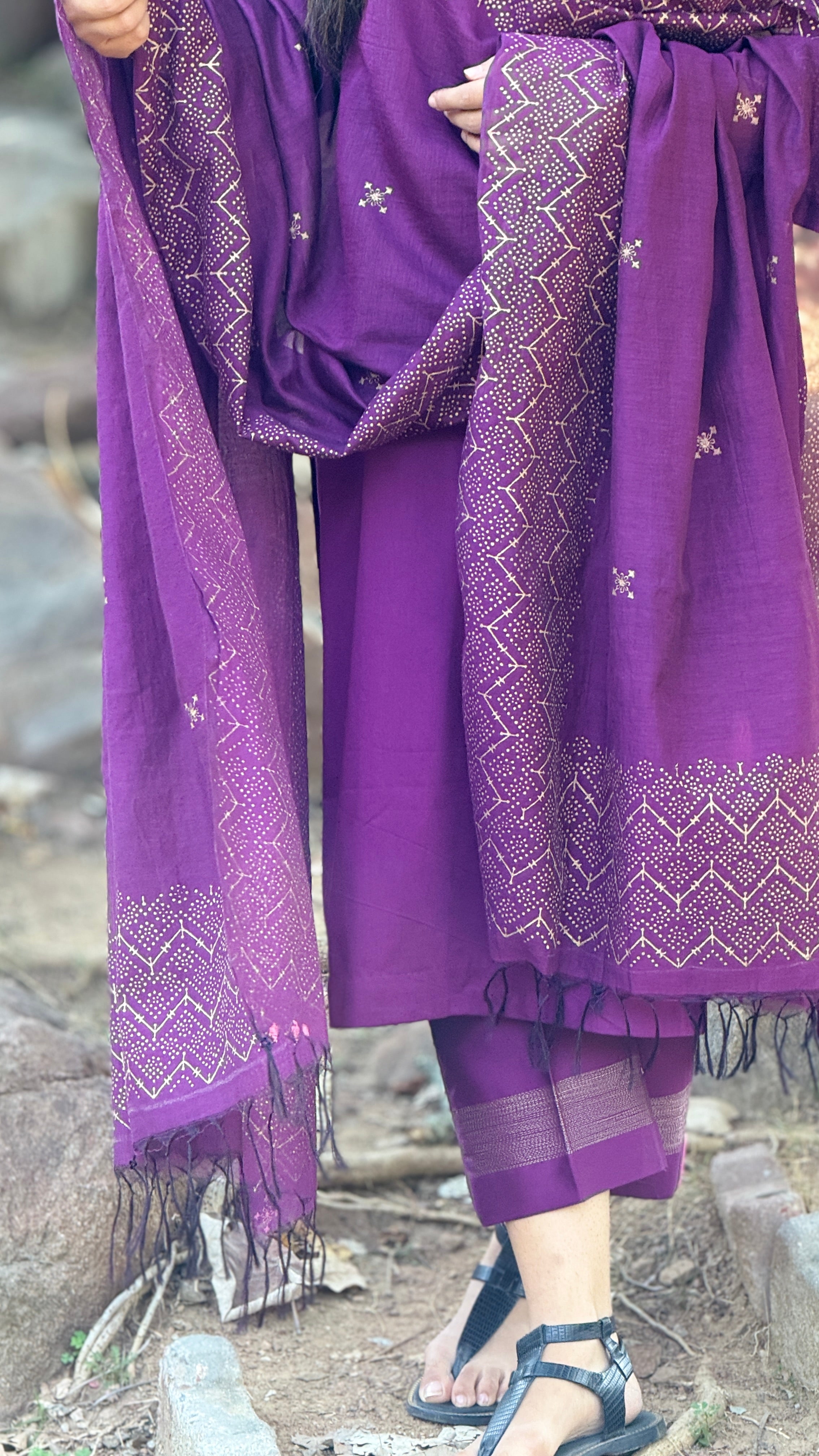 Royal raatrani cotton block printed Chanderi dupatta set
