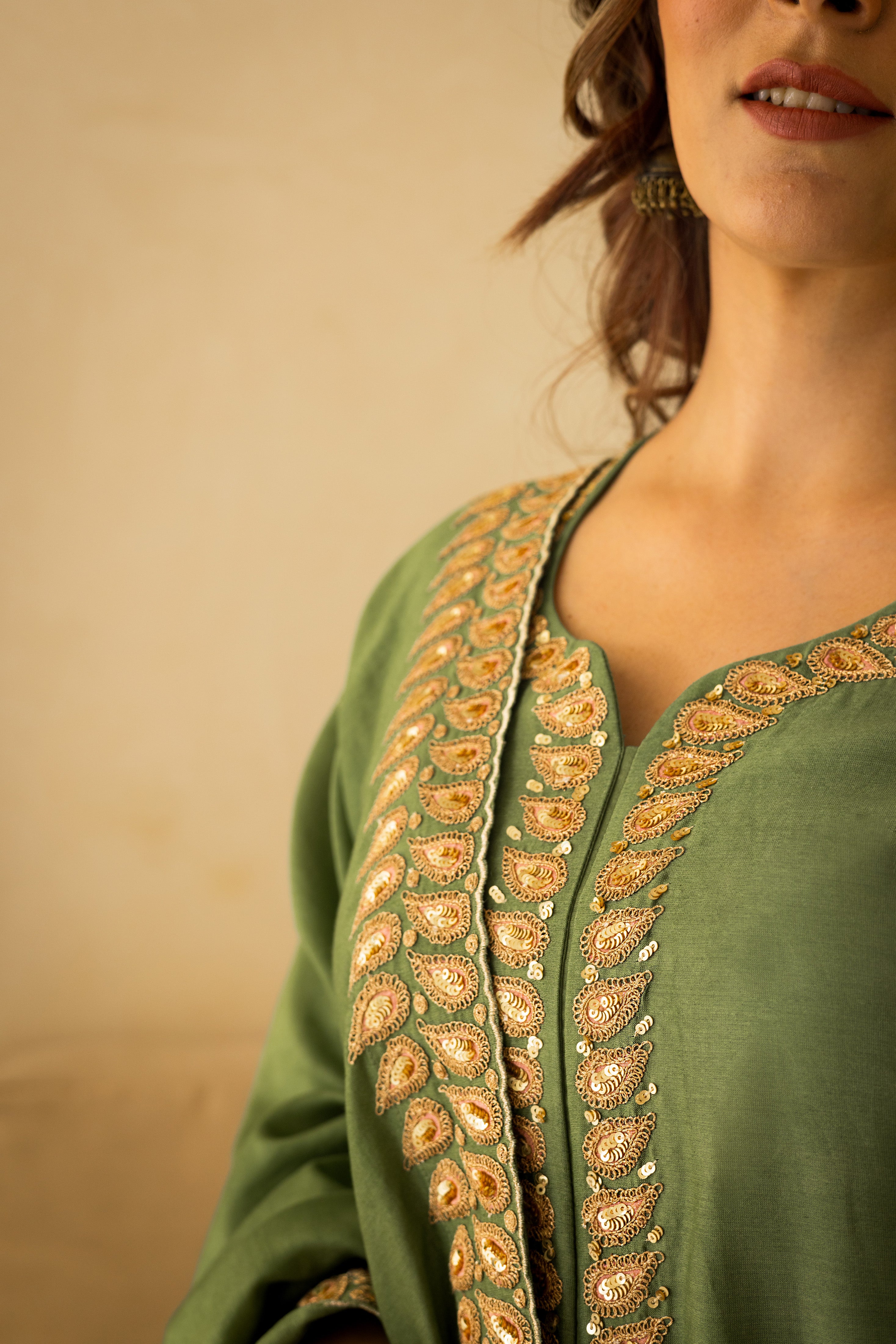 Regal emerald zardosi chanderi set