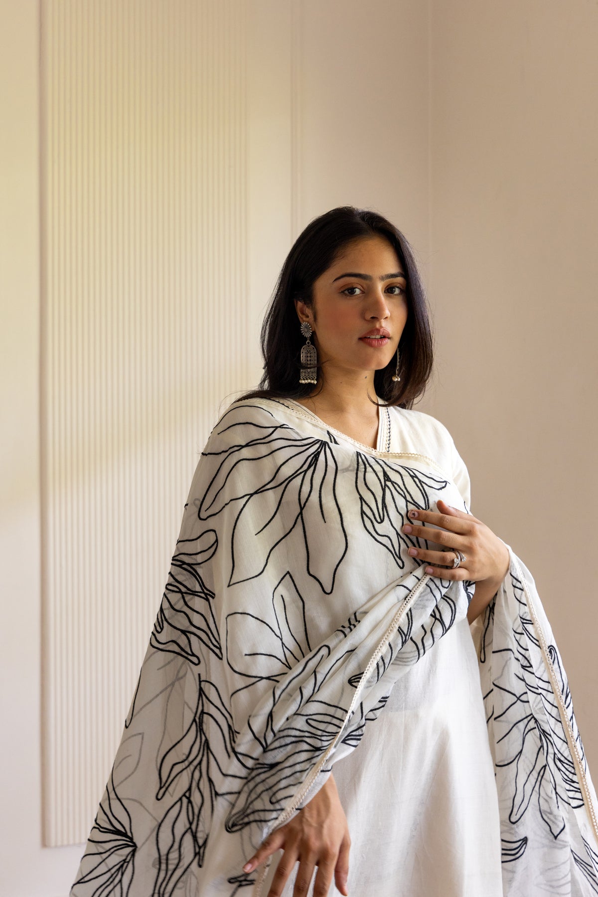 Offwhite Embroidered Top With Butta Zari Lehenga & Dupatta