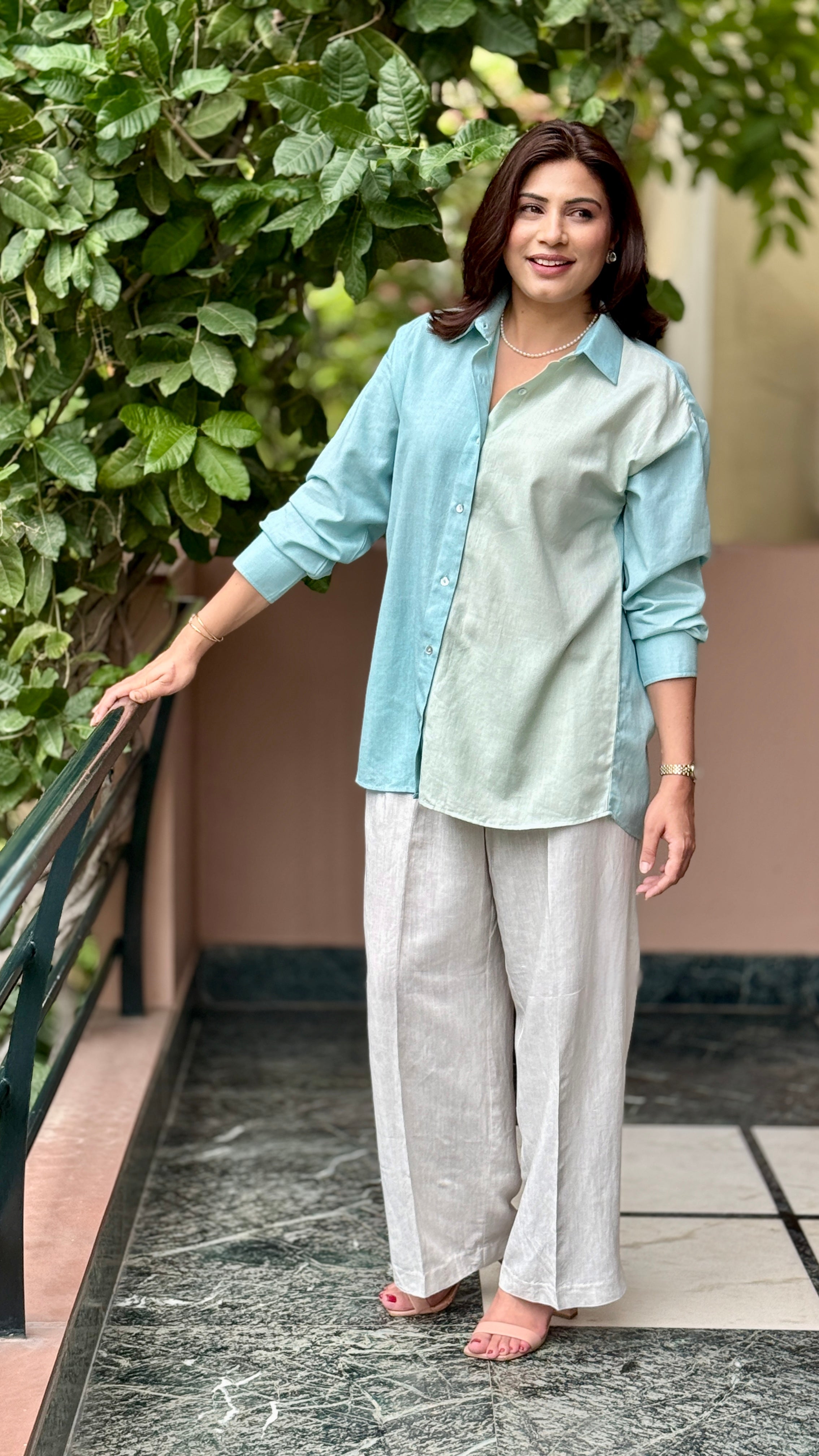 Two-Tone Aqua Cotton Shirt