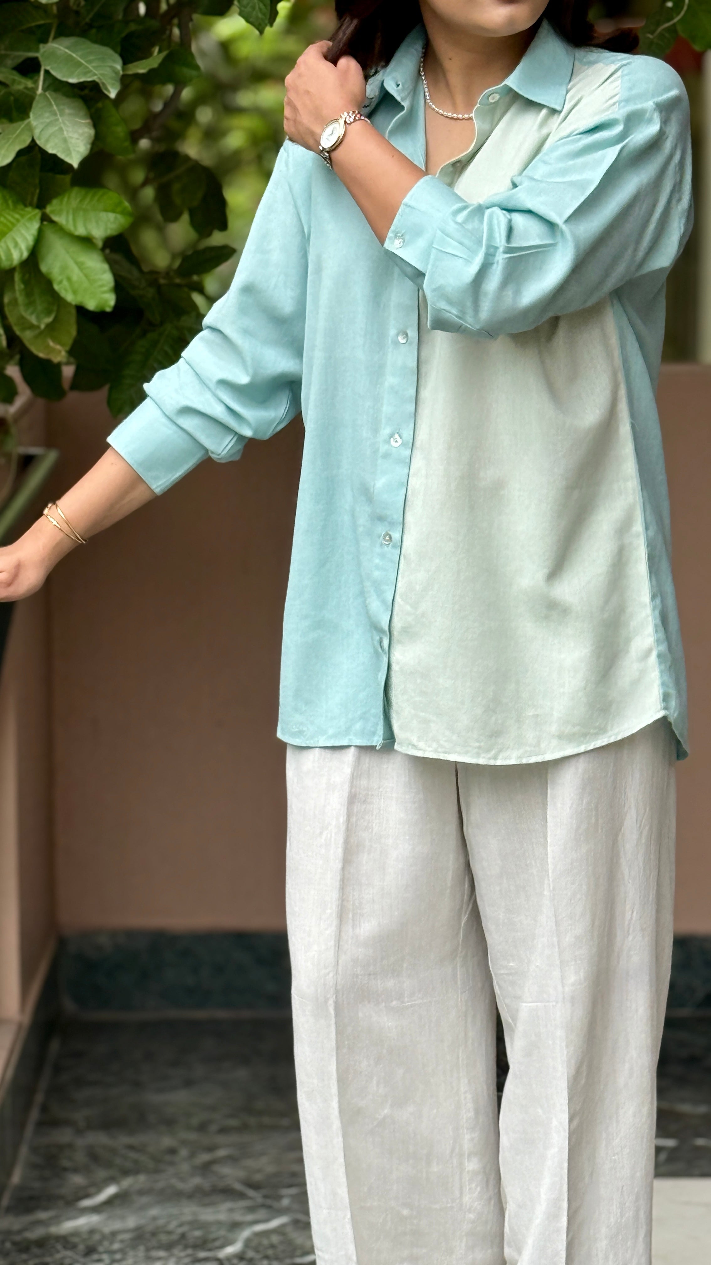 Two-Tone Aqua Cotton Shirt