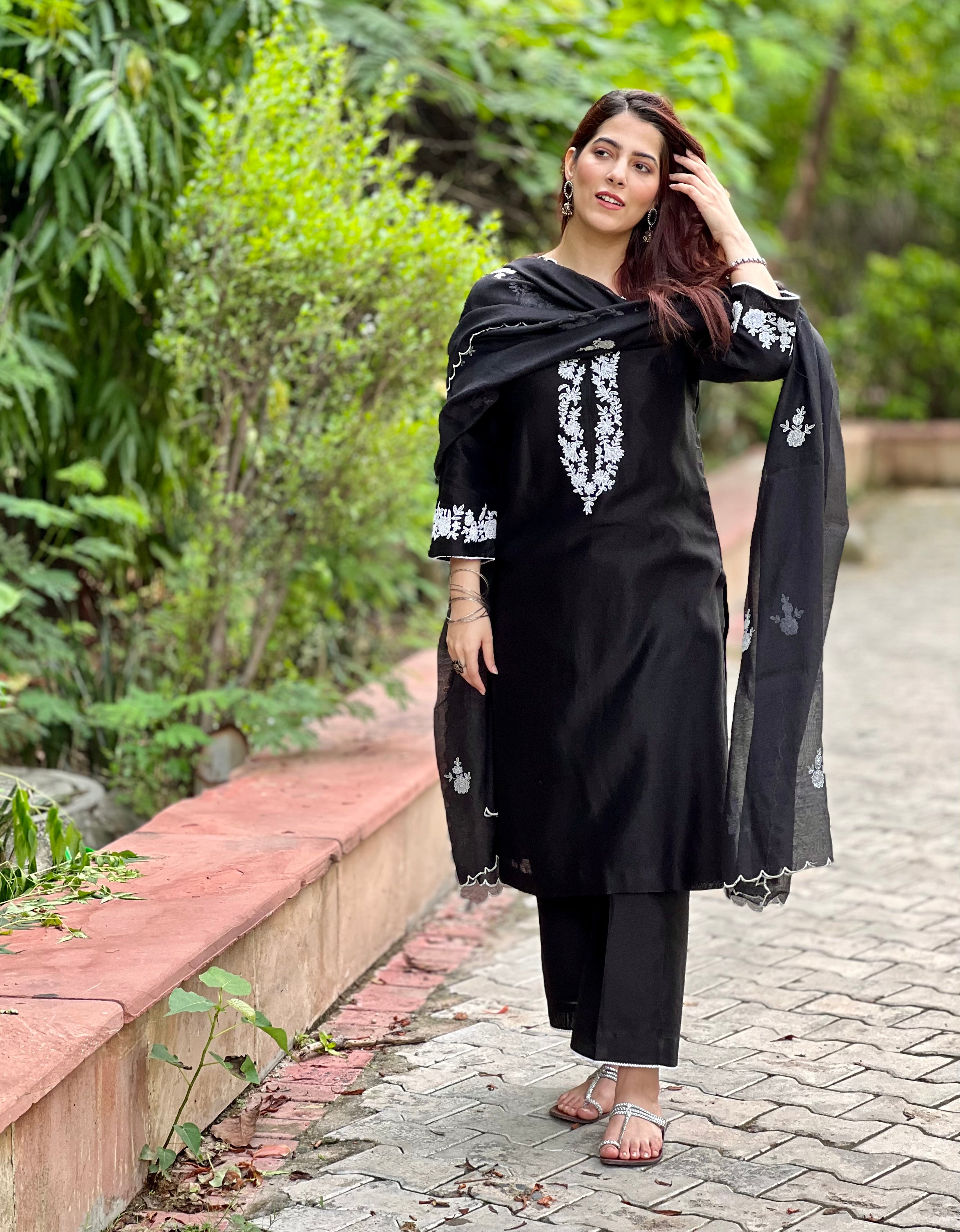 Midnight black embroidered set