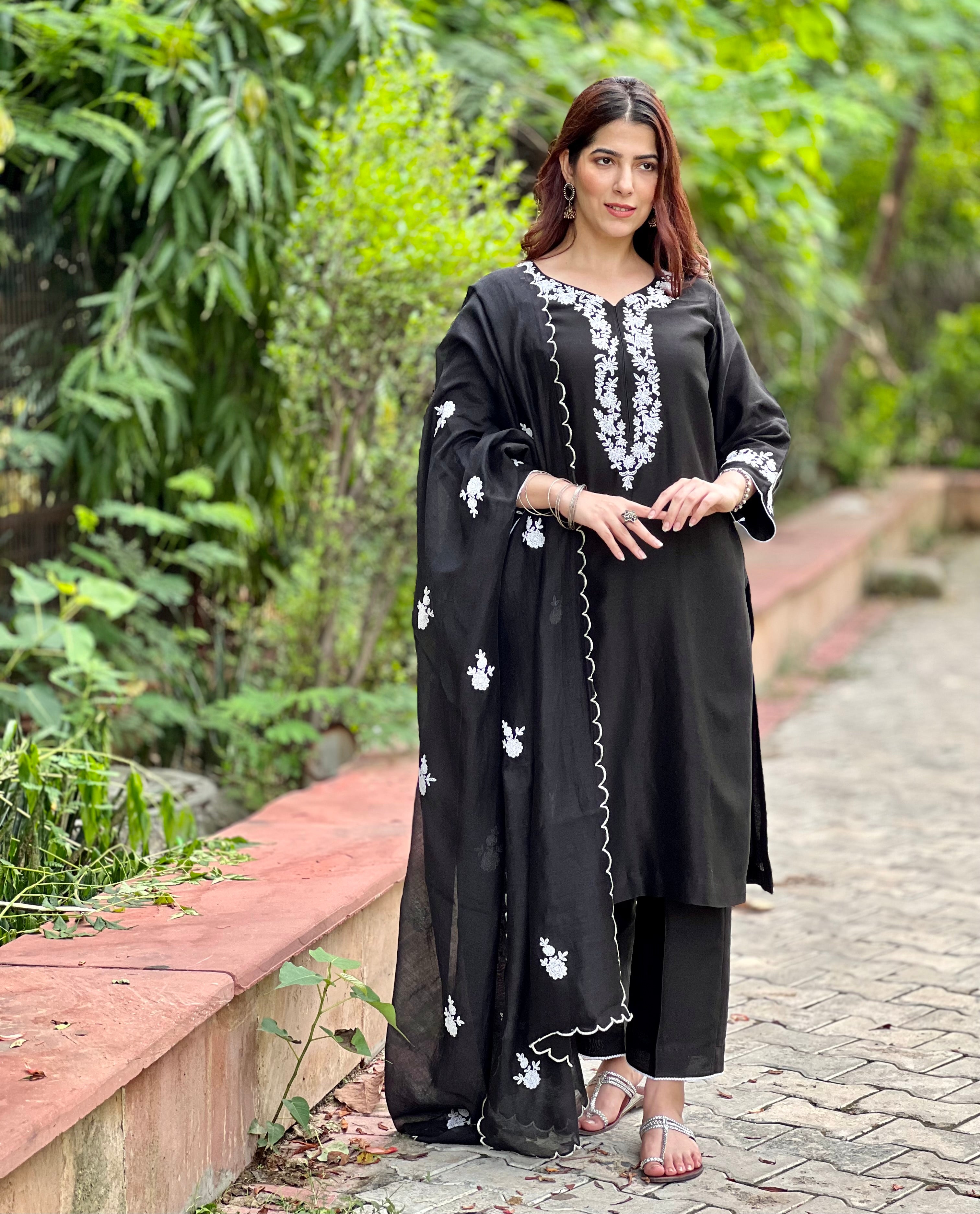 Midnight black embroidered set