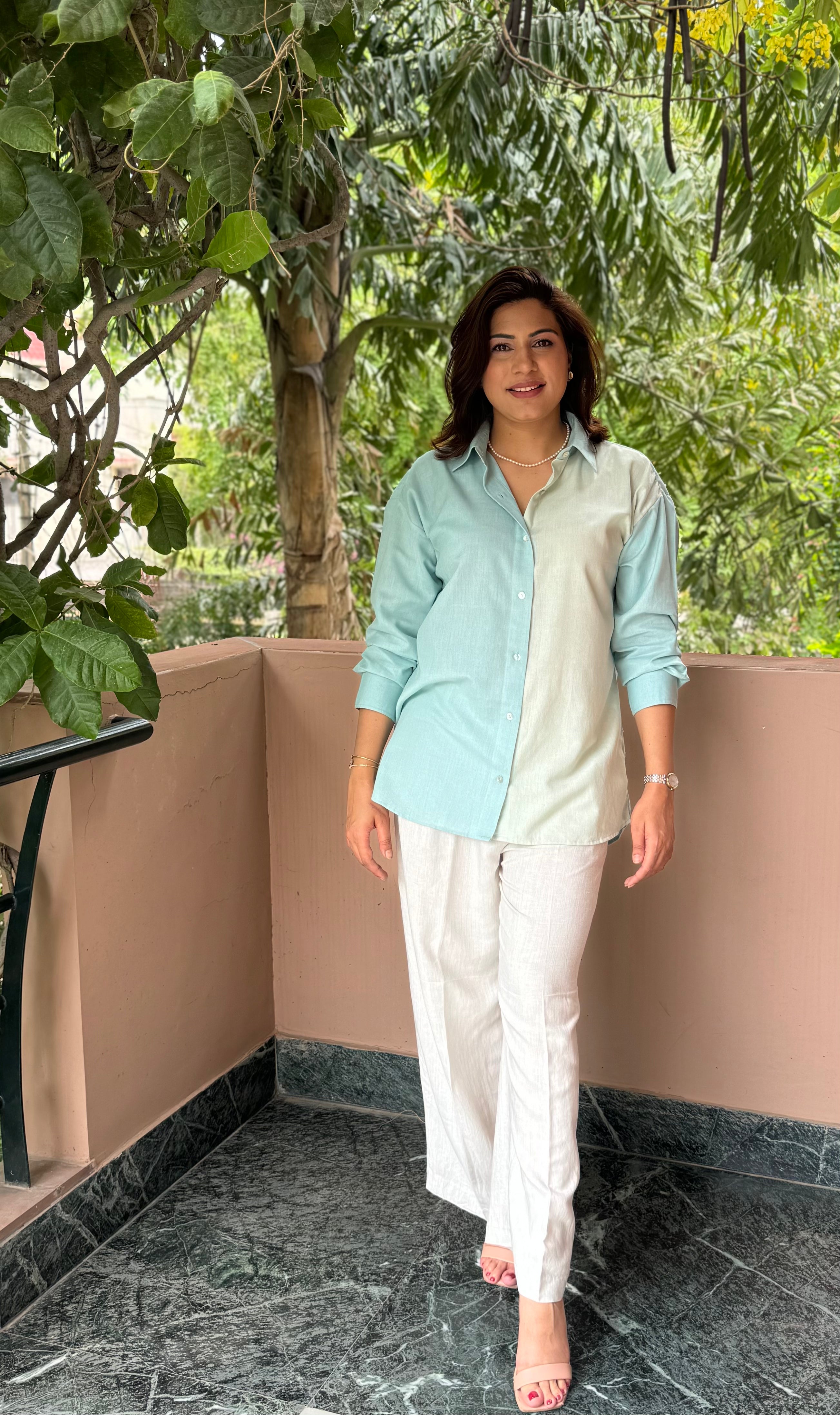 Two-Tone Aqua Cotton Shirt