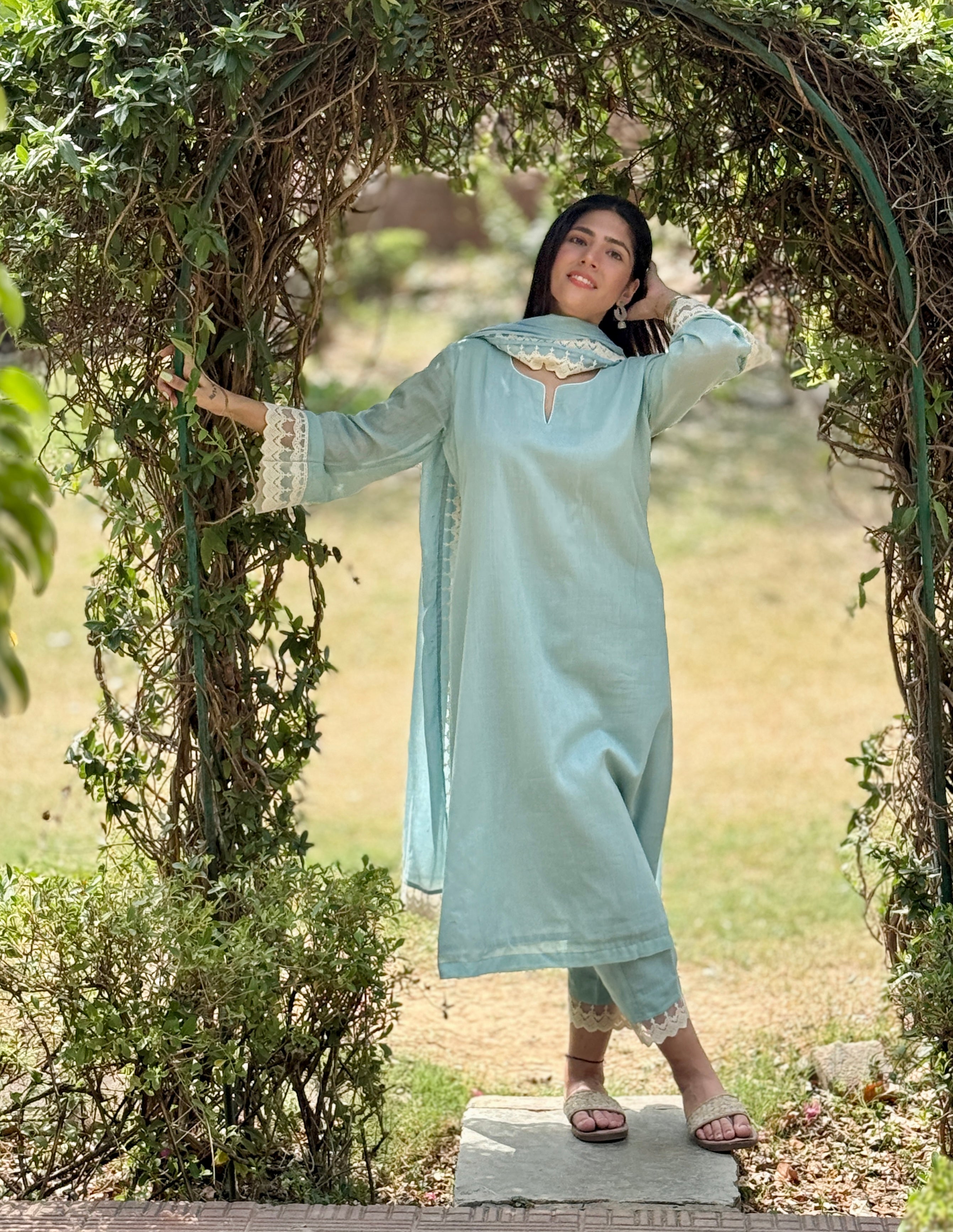 Teal cotton mul set