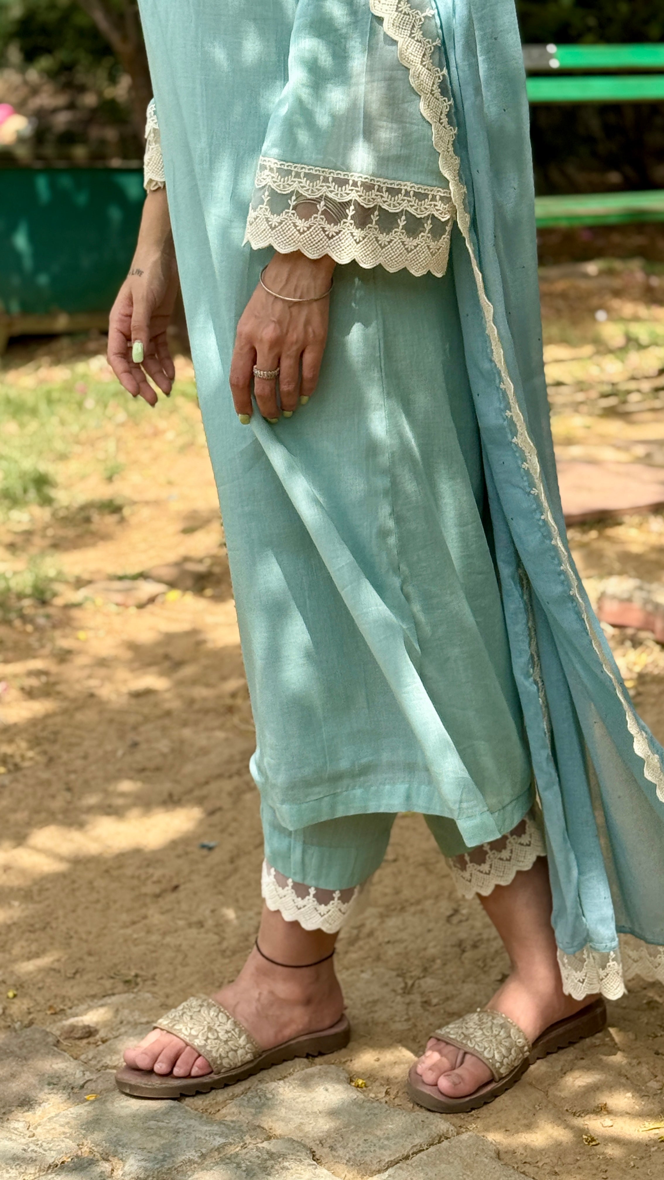 Teal cotton mul set