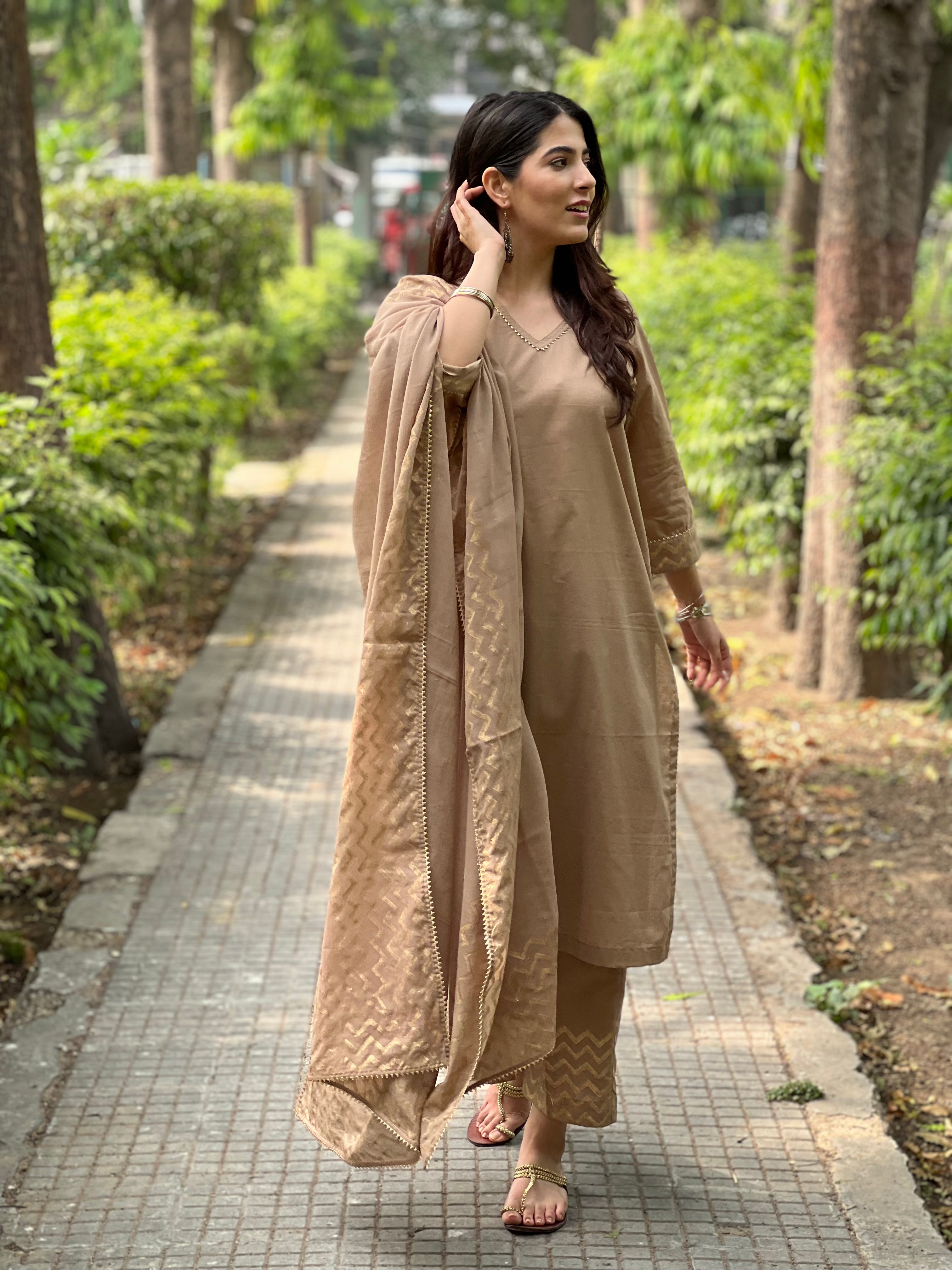 Green block printed cotton set