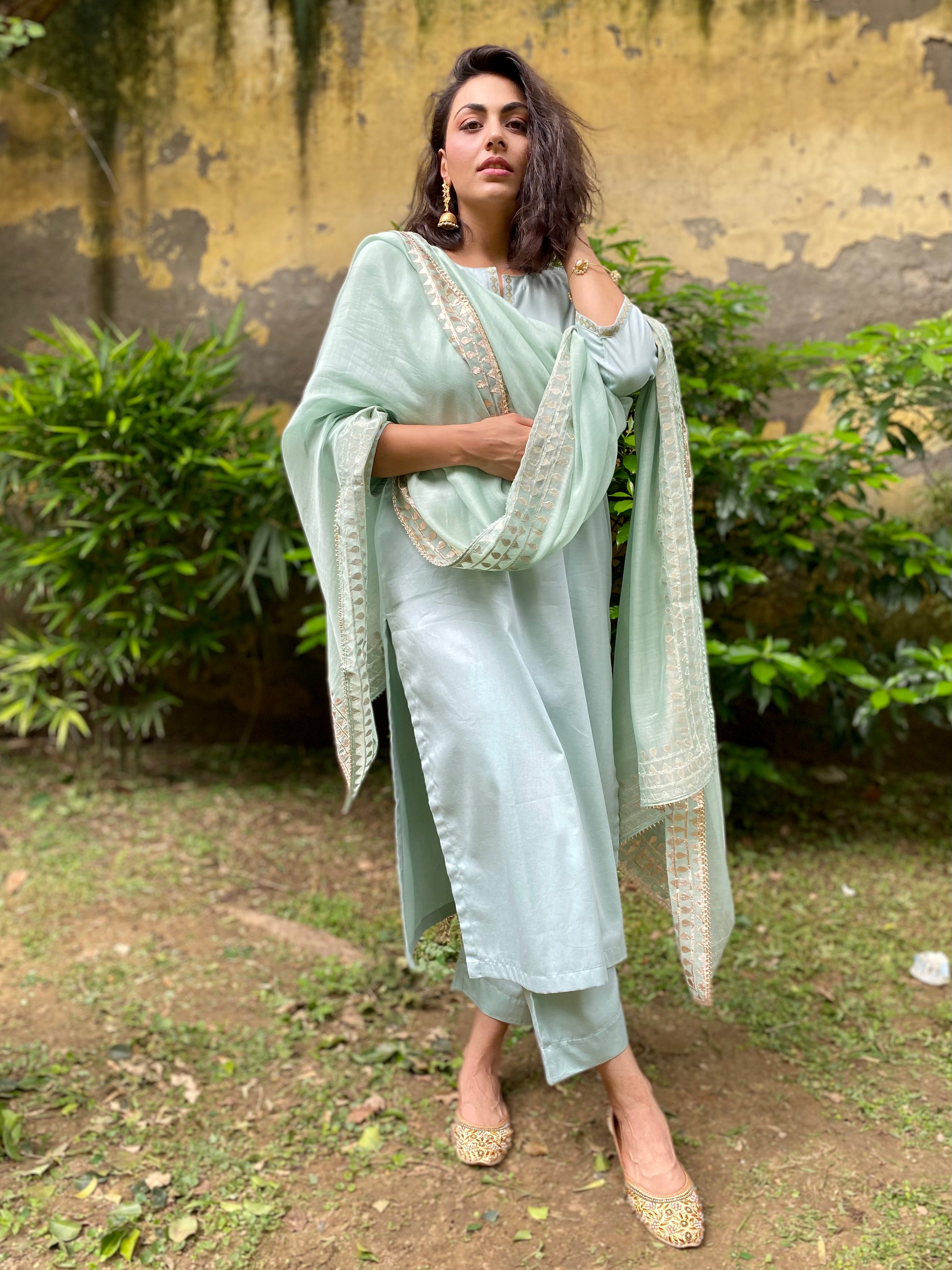 Sea green gota patti work set