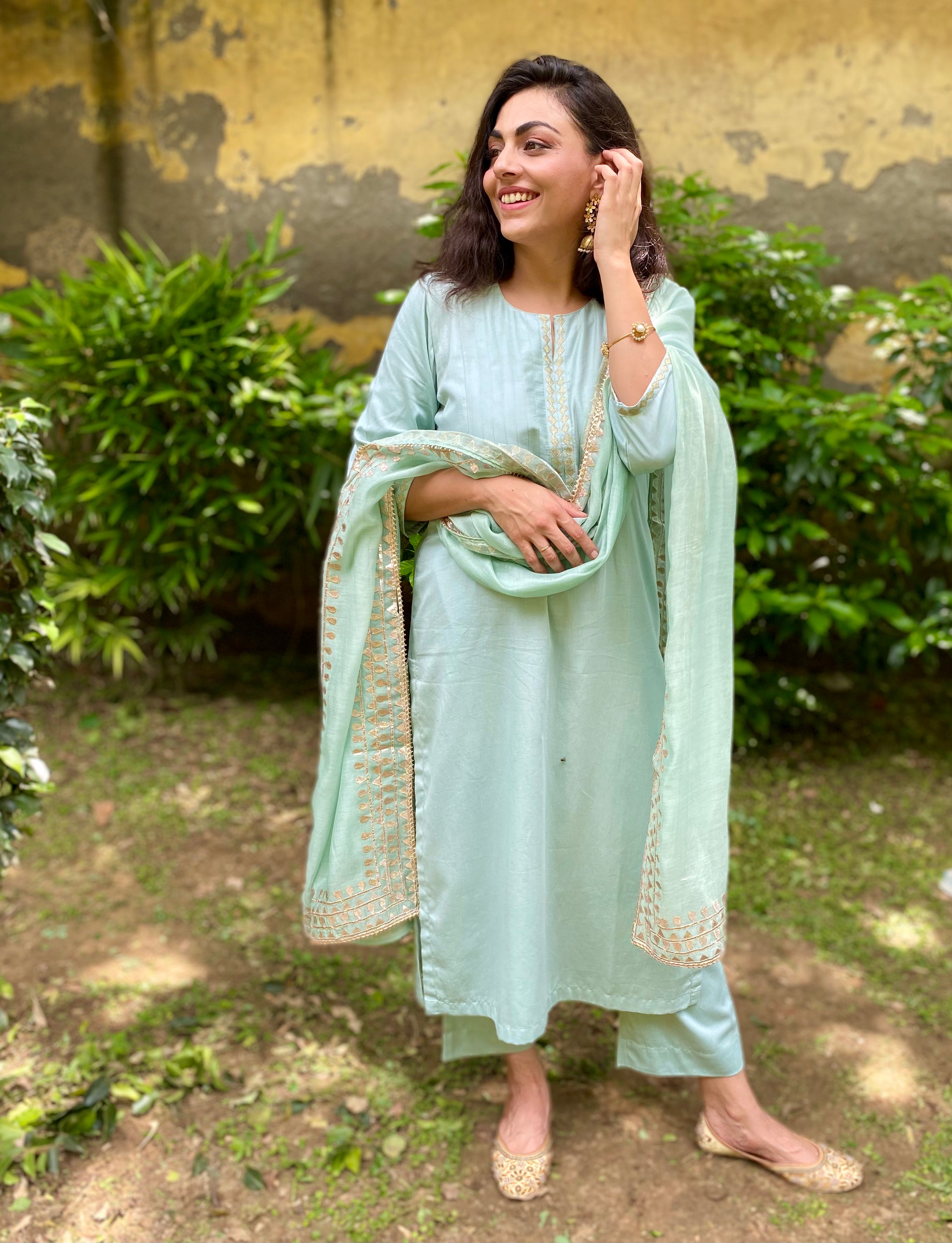 Sea green gota patti work set