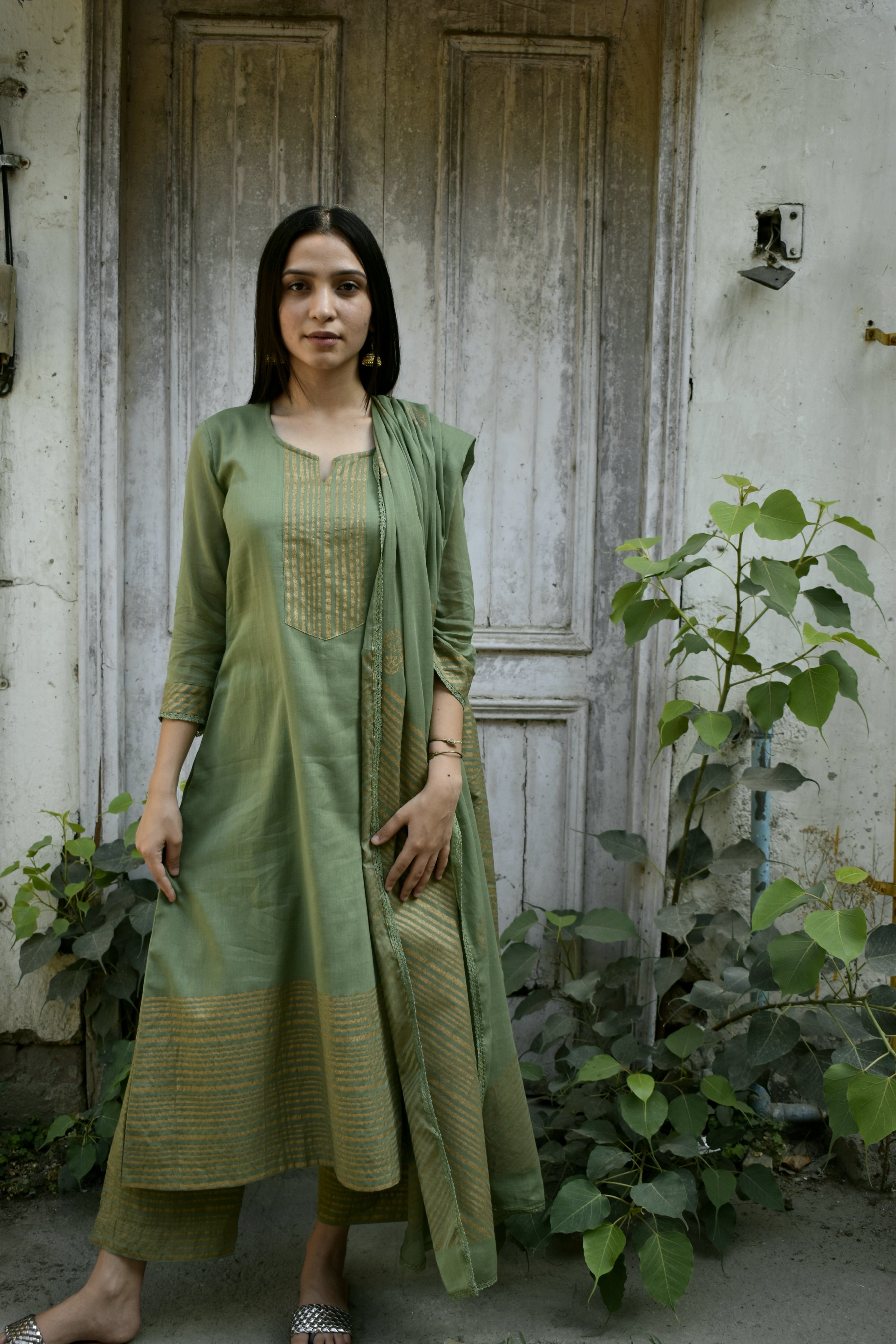Olive green mulmul set