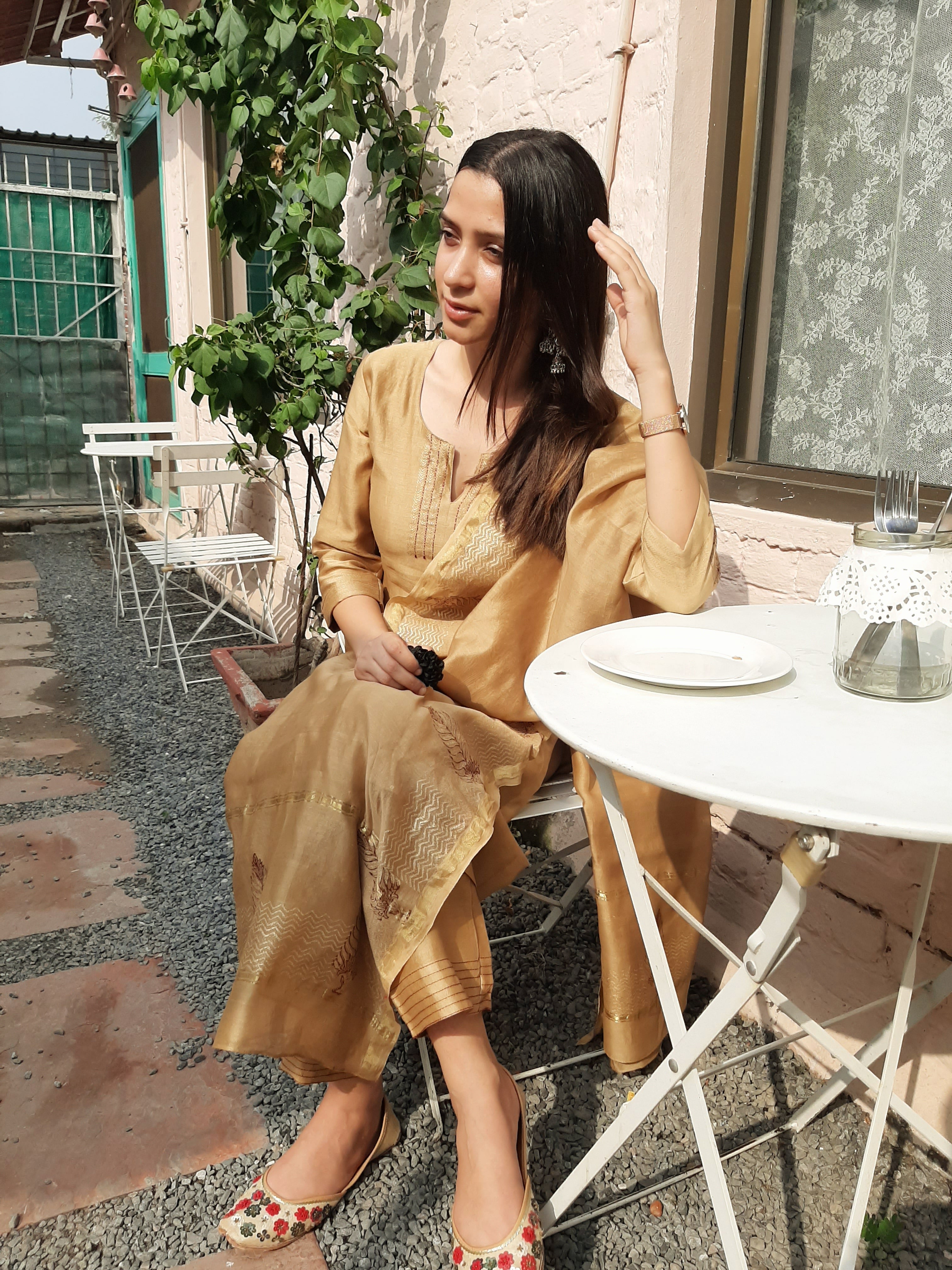 Apricot orange chanderi set