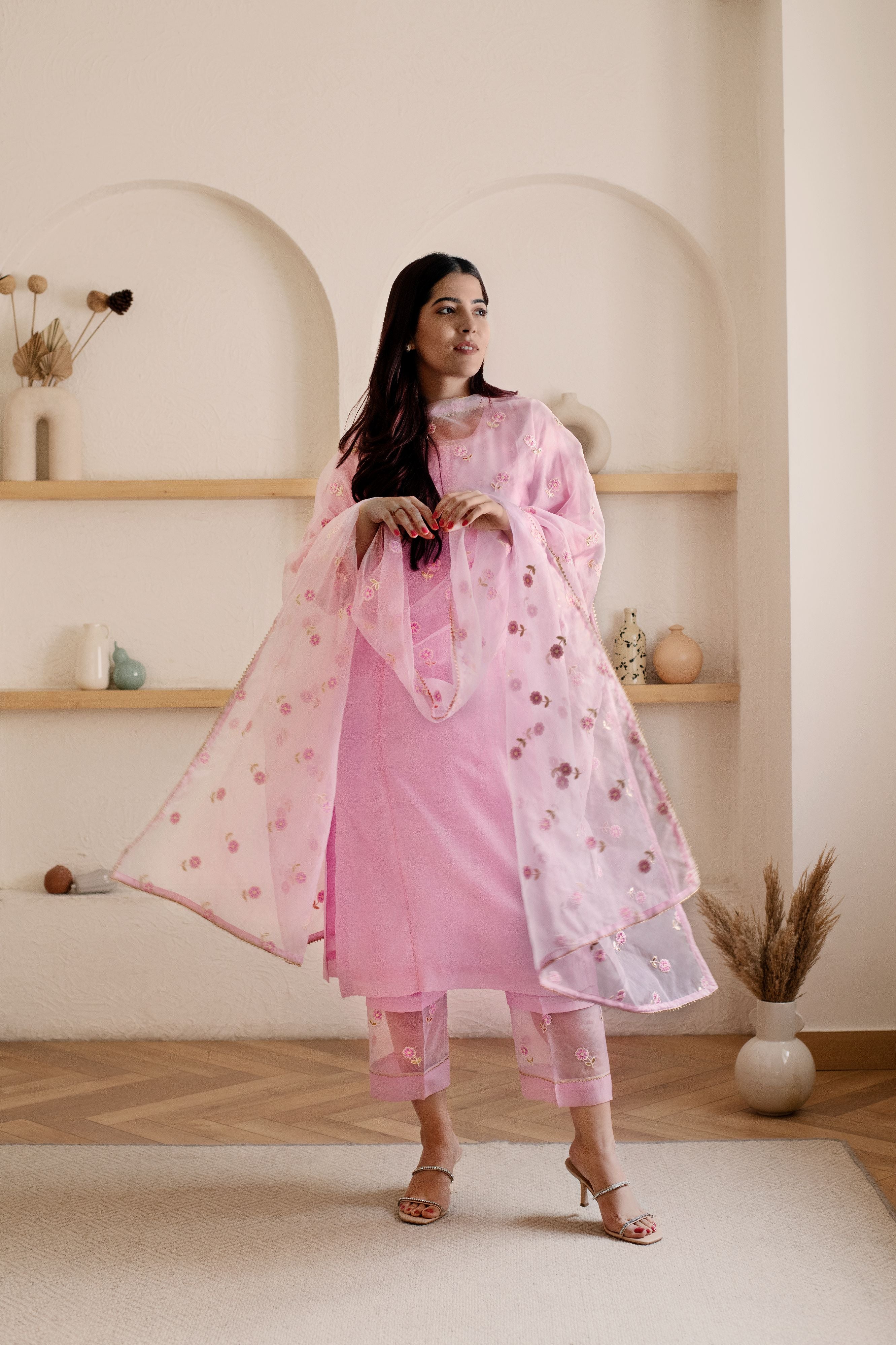 Pink organza dupatta set
