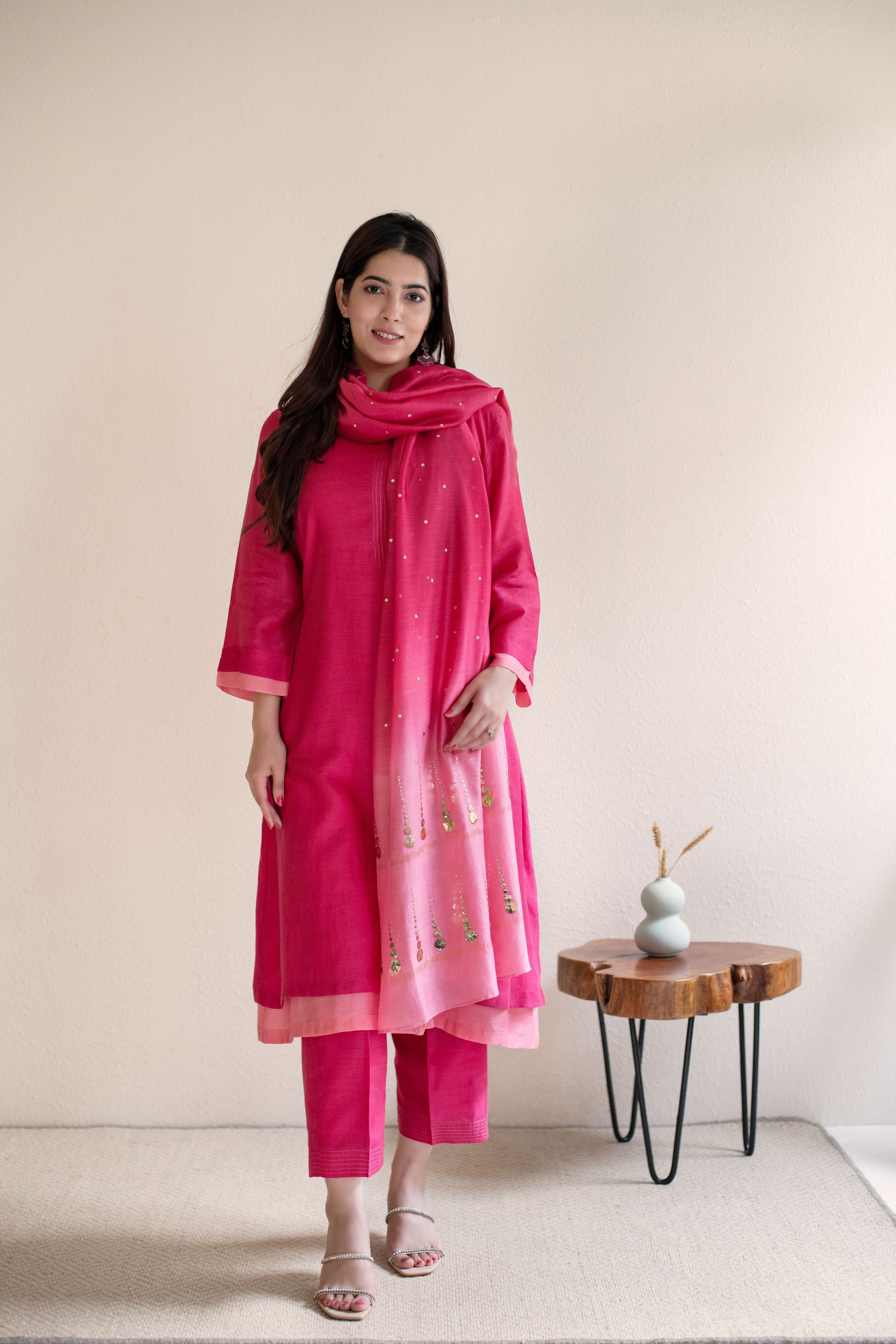Pink dual shade muslin set