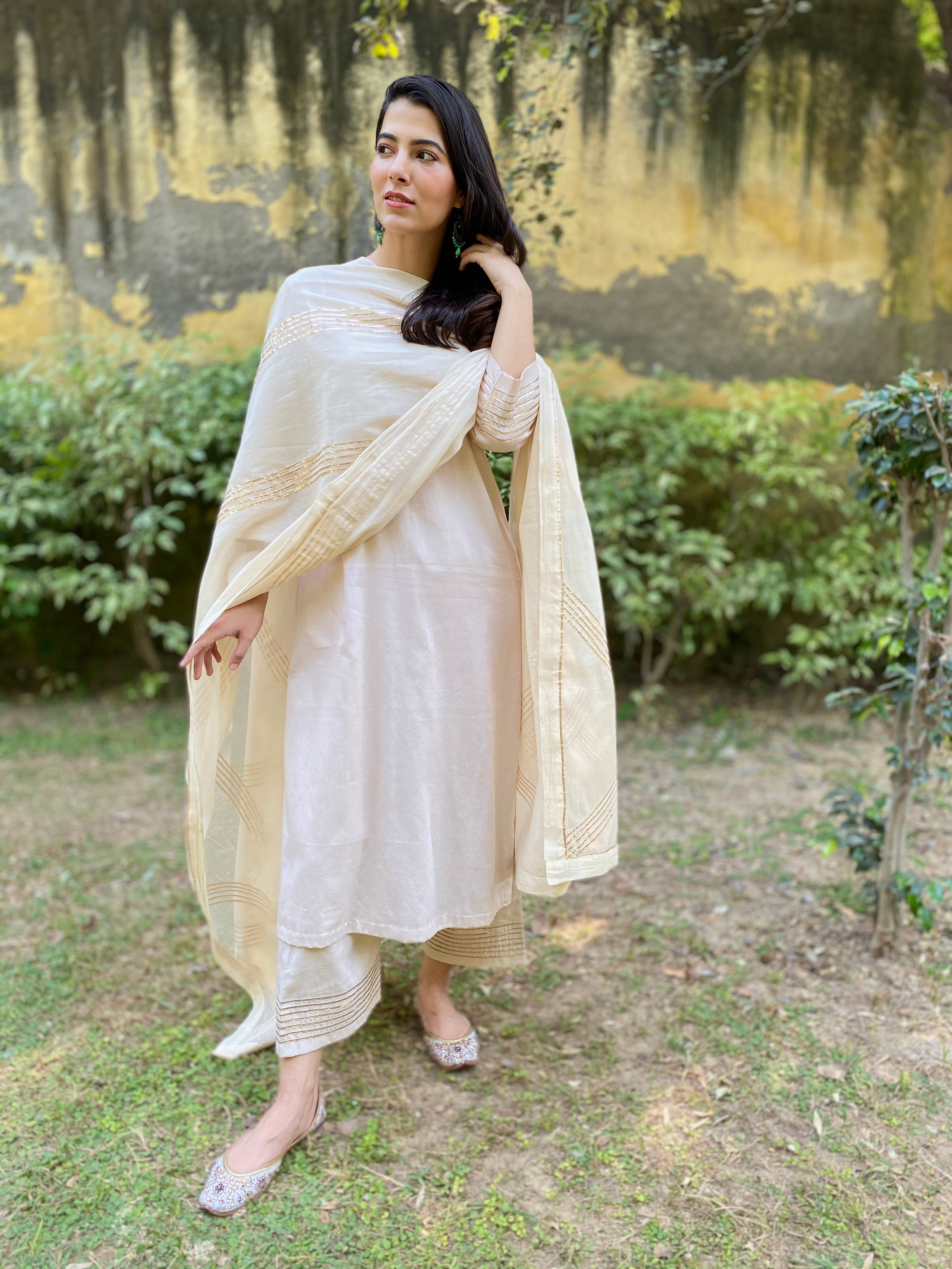 Ivory cotton silk gota work set