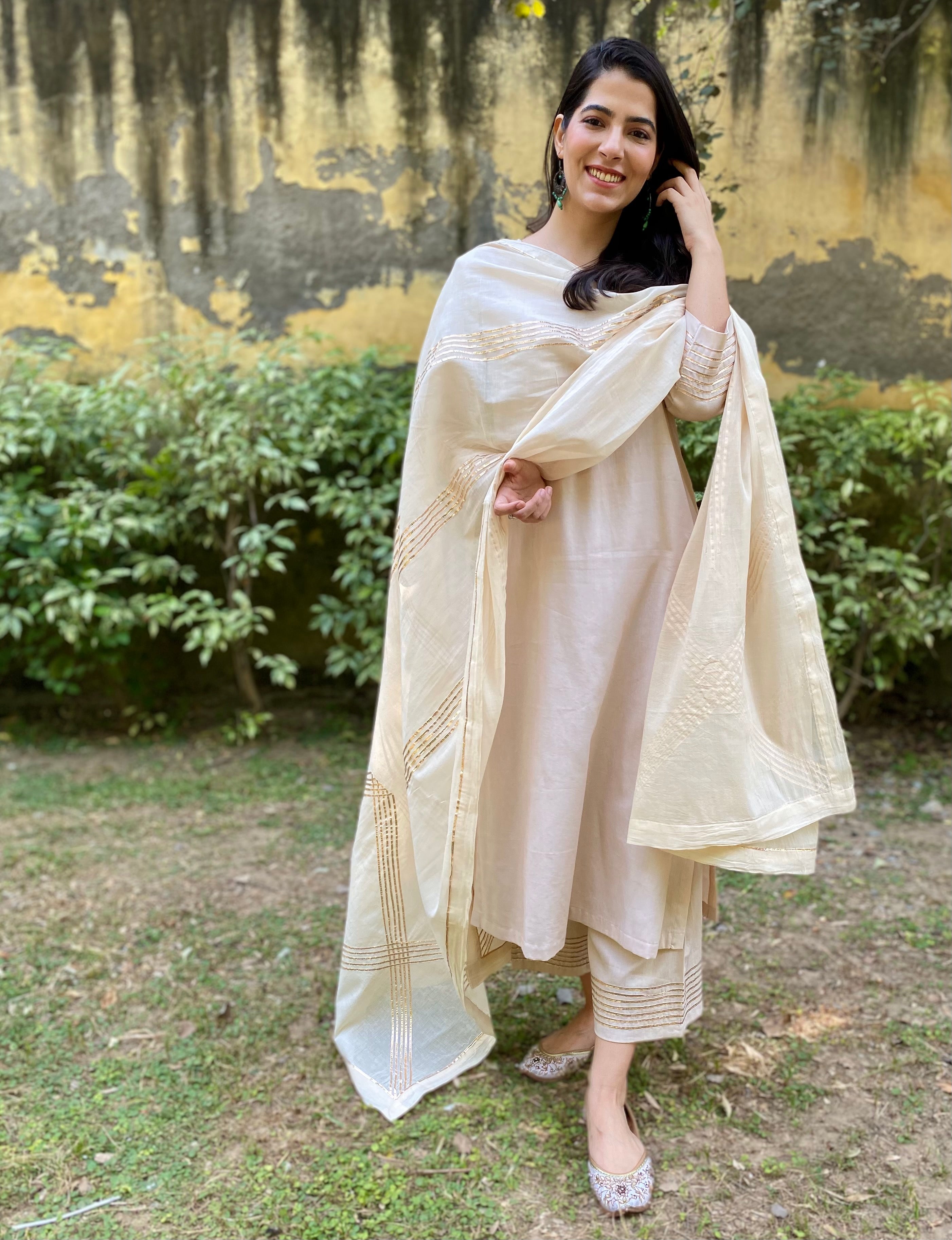 Ivory cotton silk gota work set