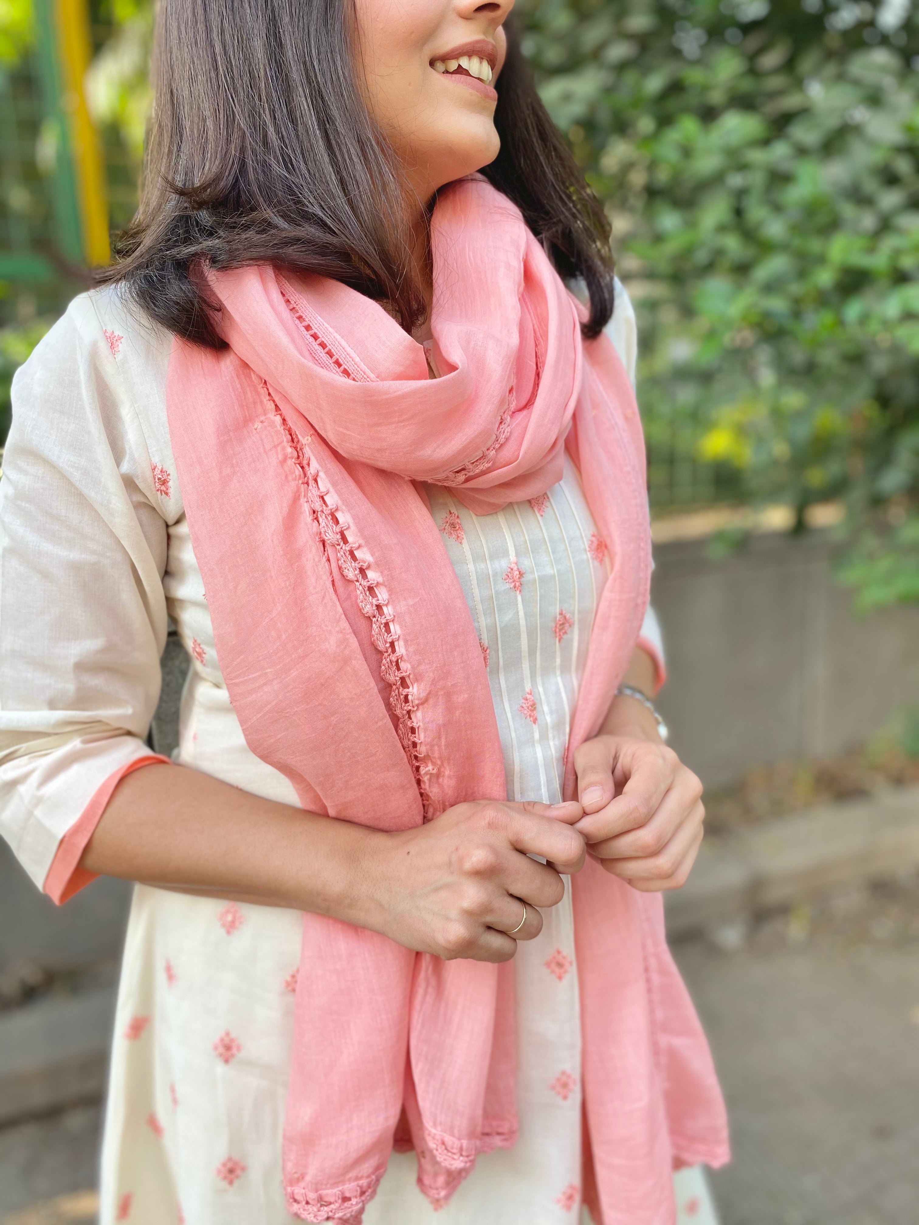 Offwhite and peach mul set
