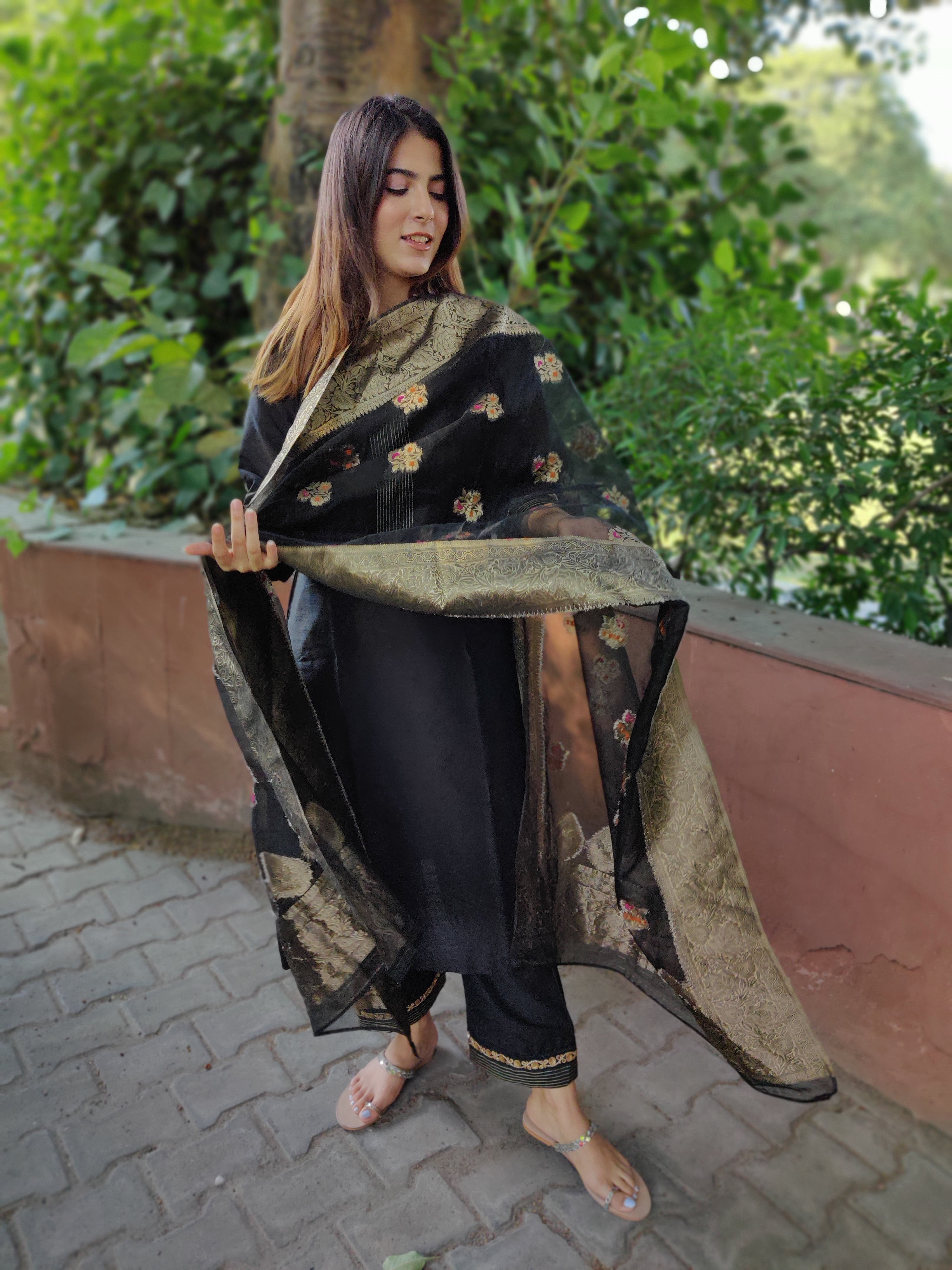 Black cotton silk set