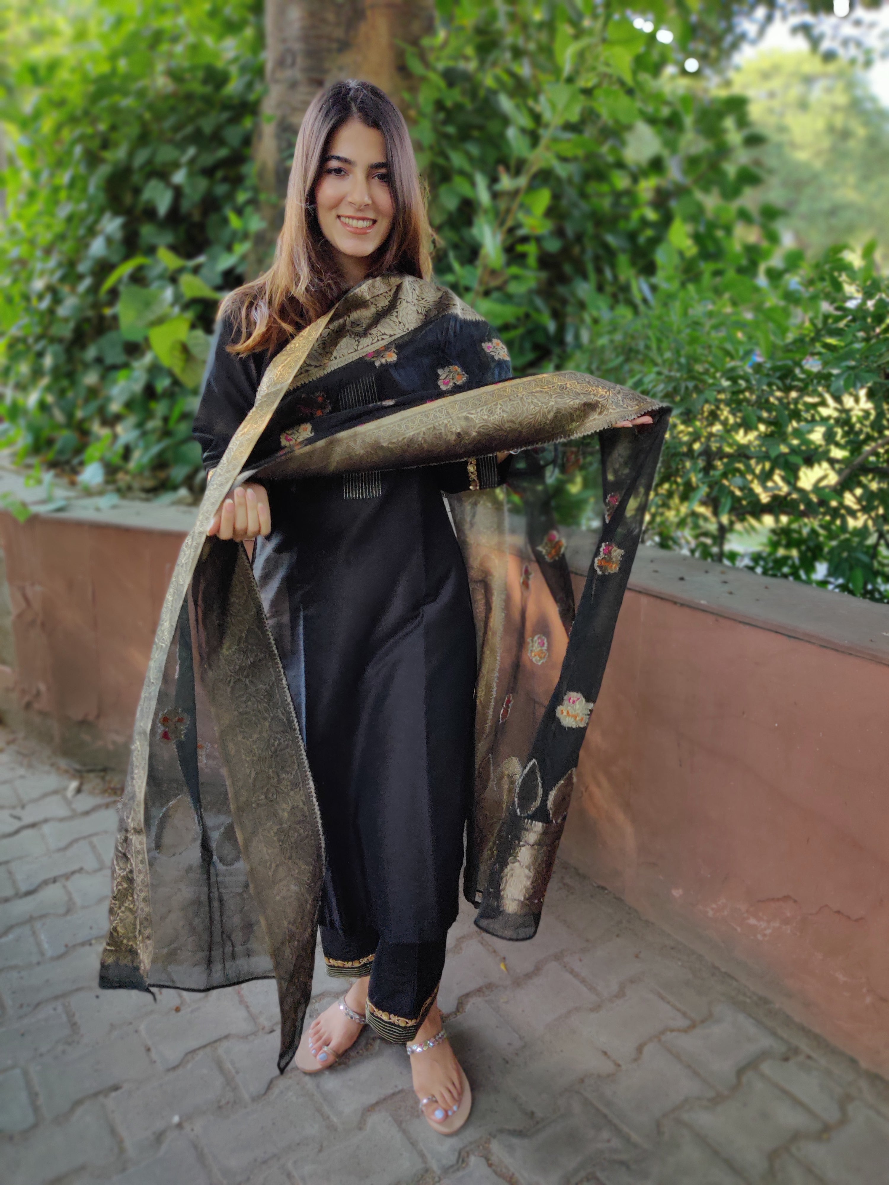 Black cotton silk set