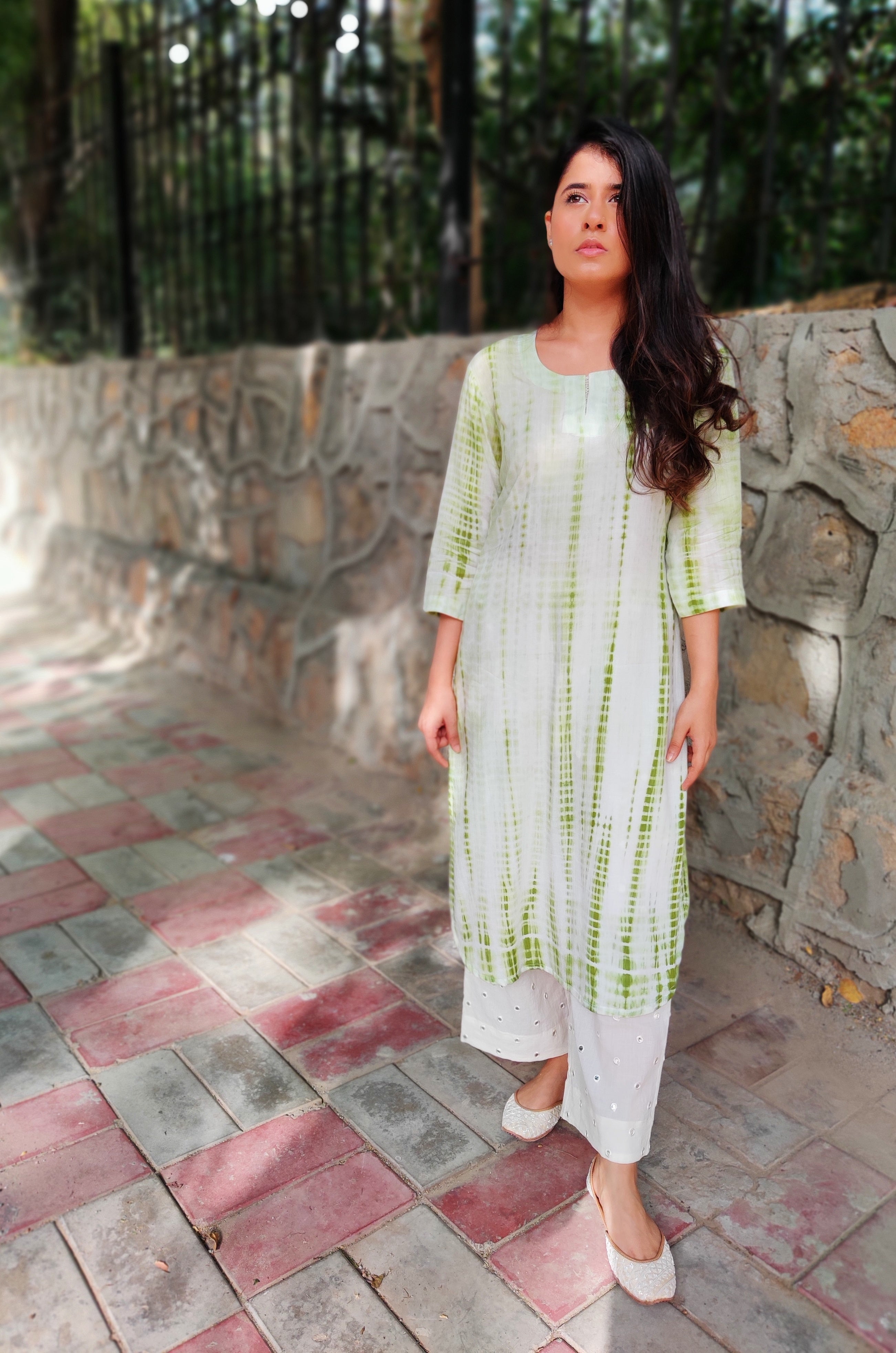 Green tie-dye cotton set