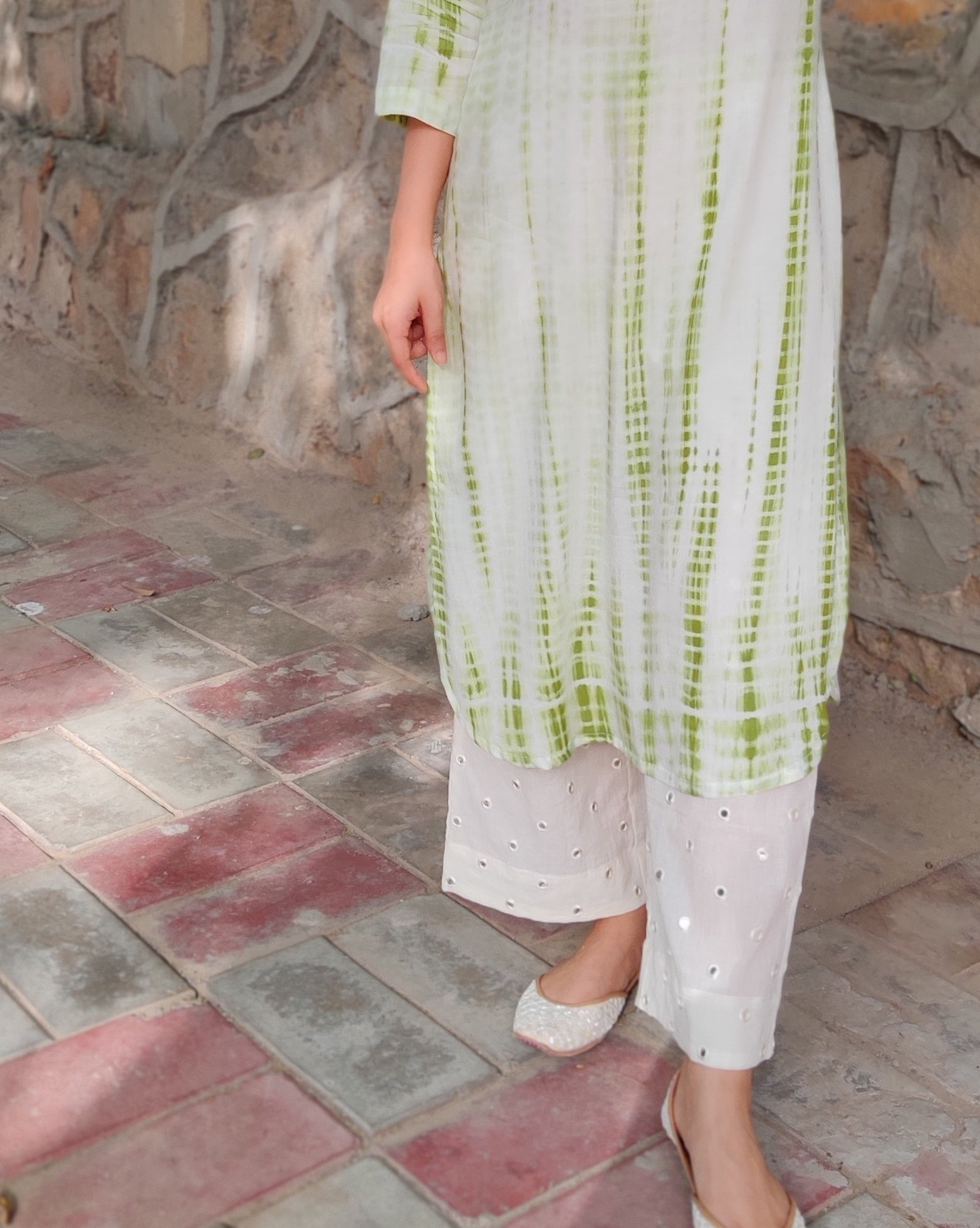Green tie-dye cotton set