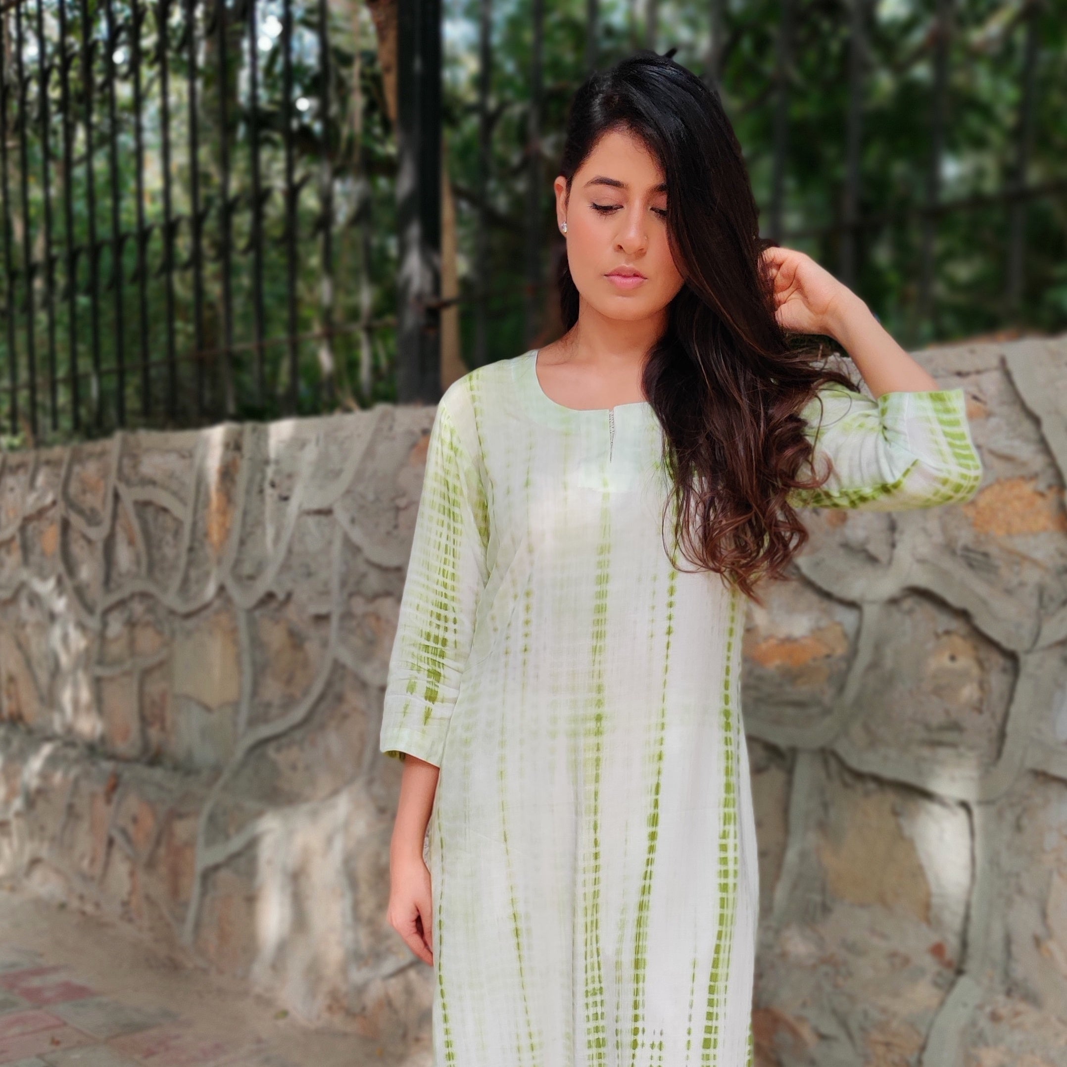 Green tie-dye cotton set
