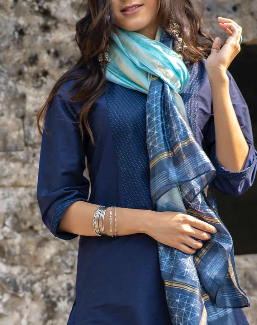 Navy blue shibori dupatta set