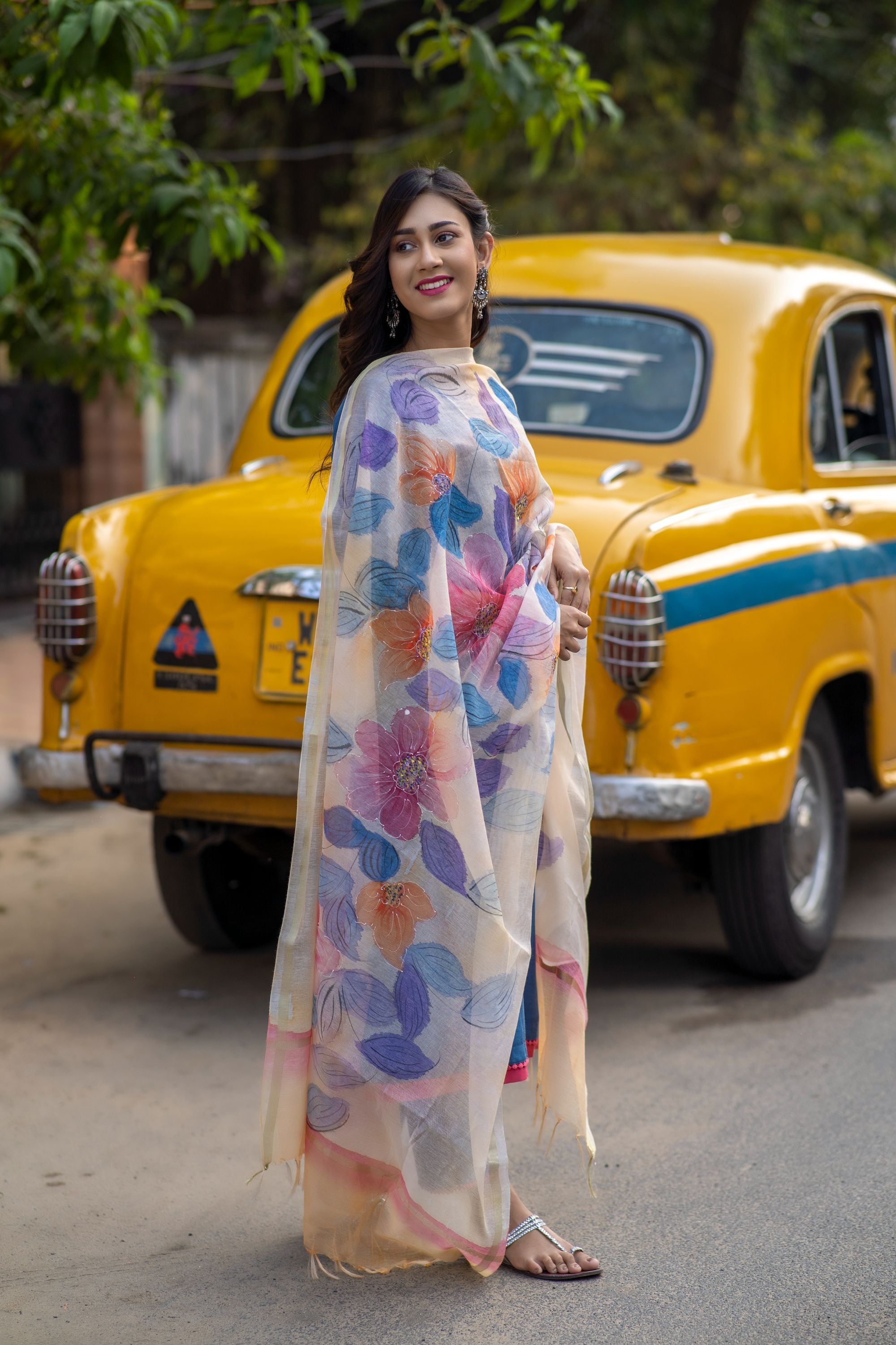 Lapis blue set with handpainted dupatta