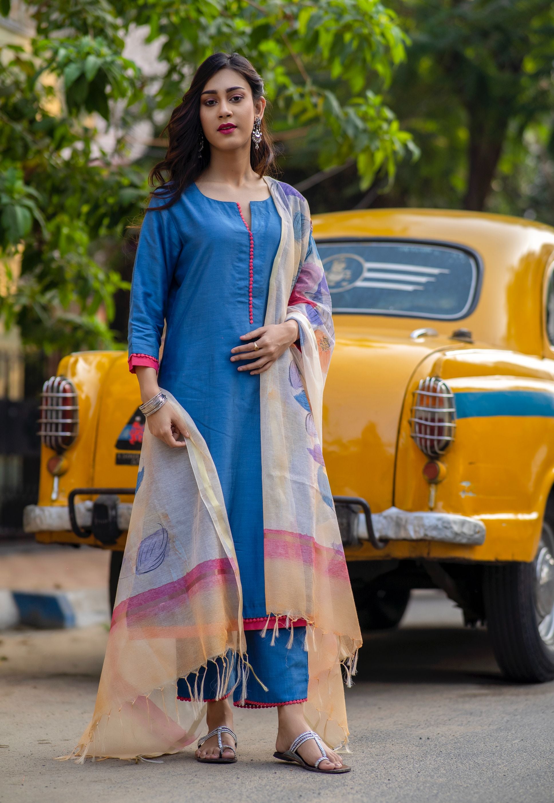 Lapis blue set with handpainted dupatta