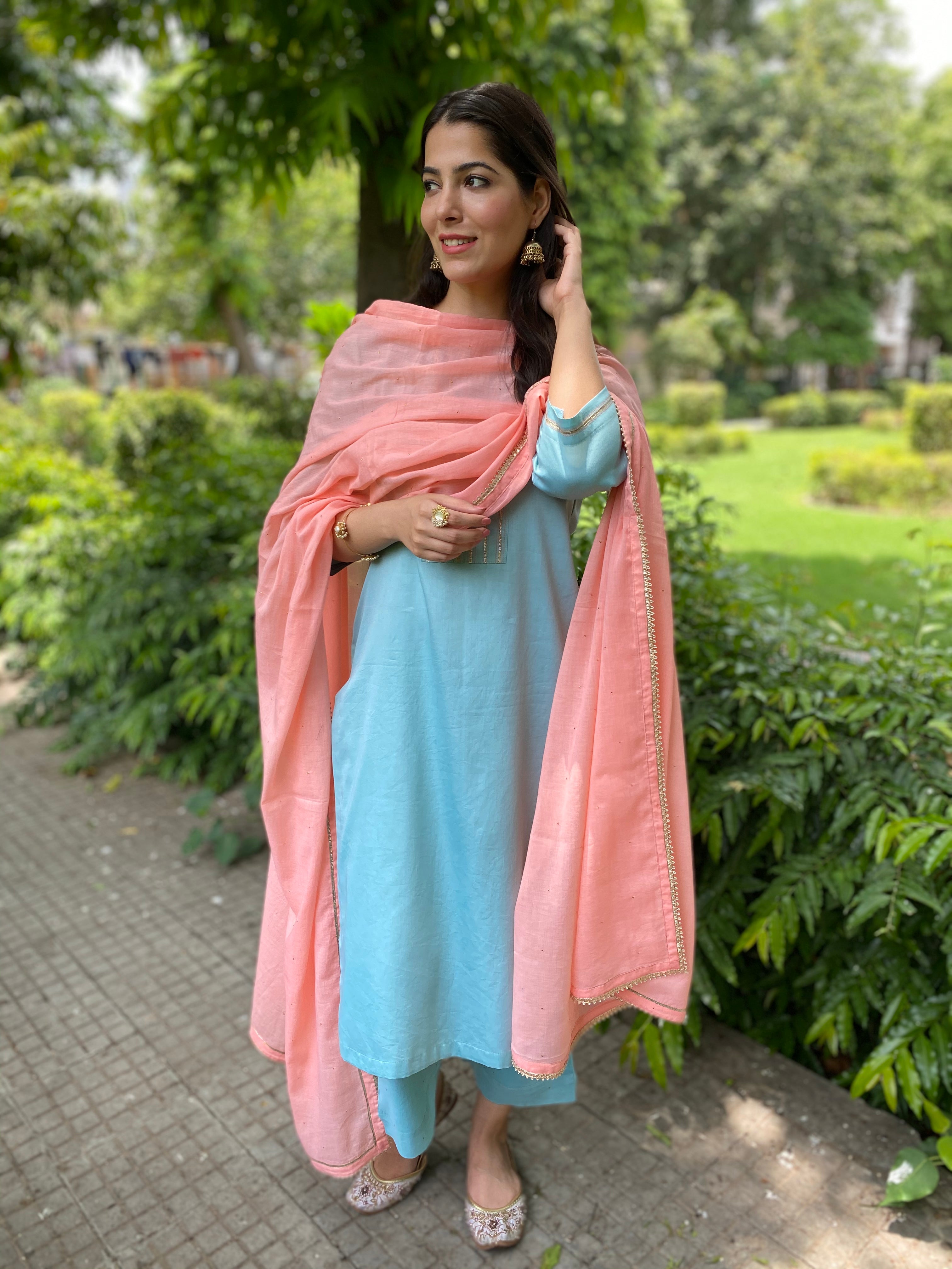 Turquoise and peach cotton set