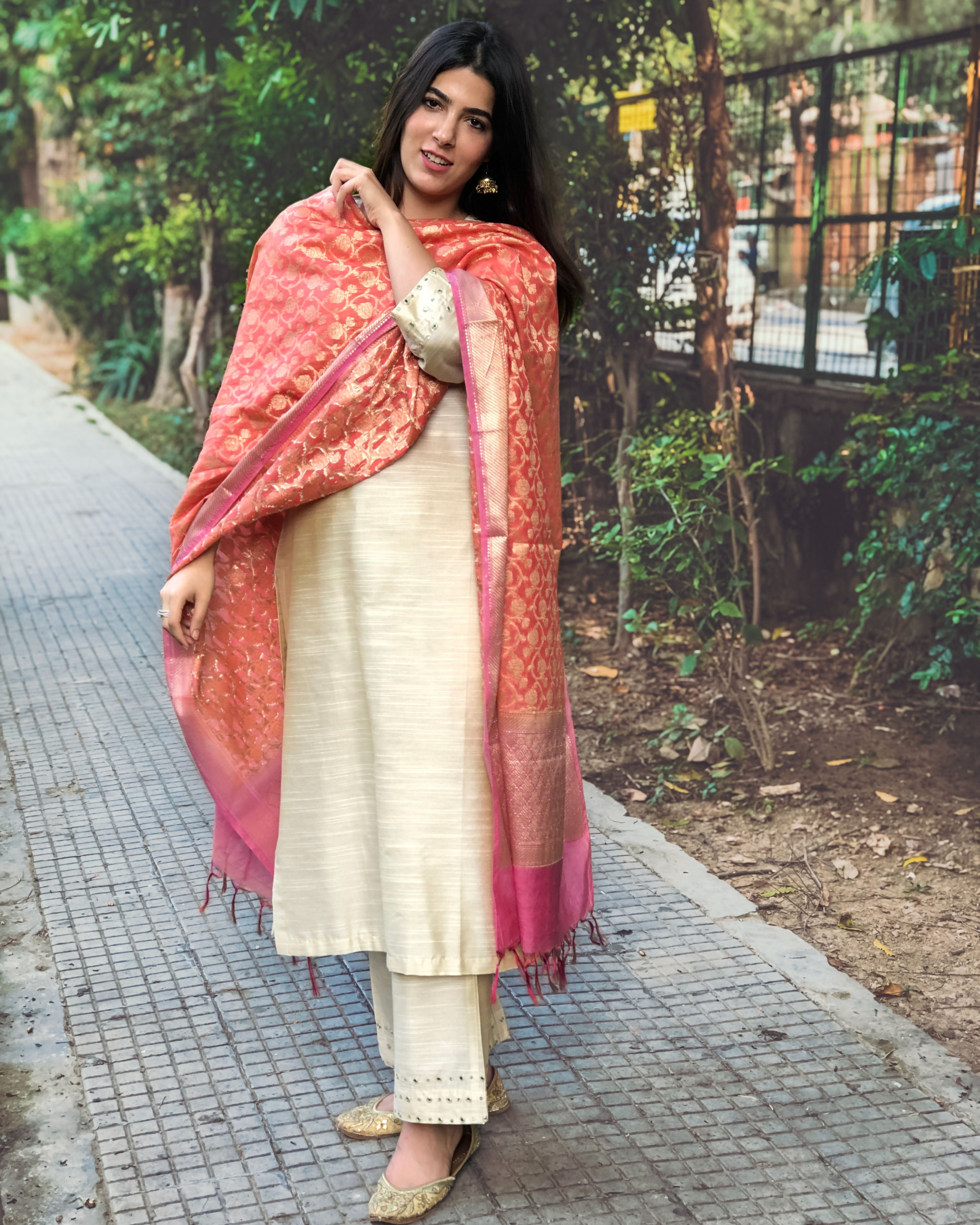 Beige cotton silk set