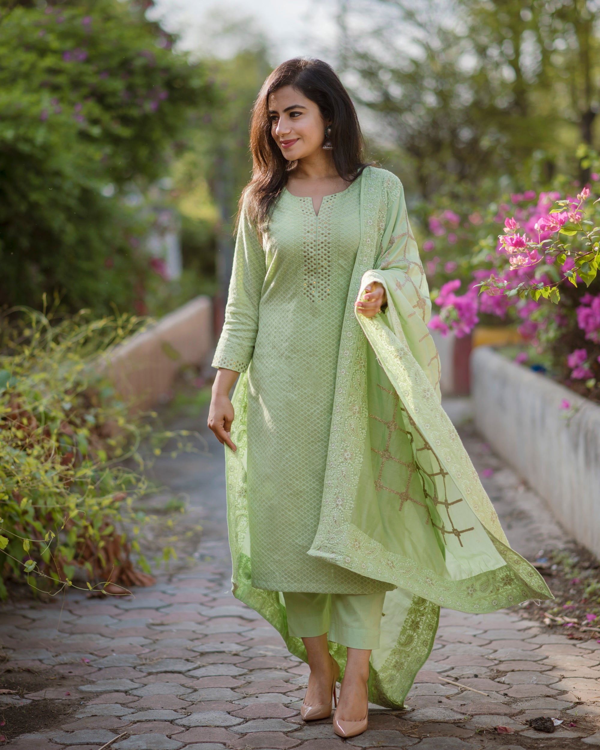 Fern green handloom chanderi kurta set